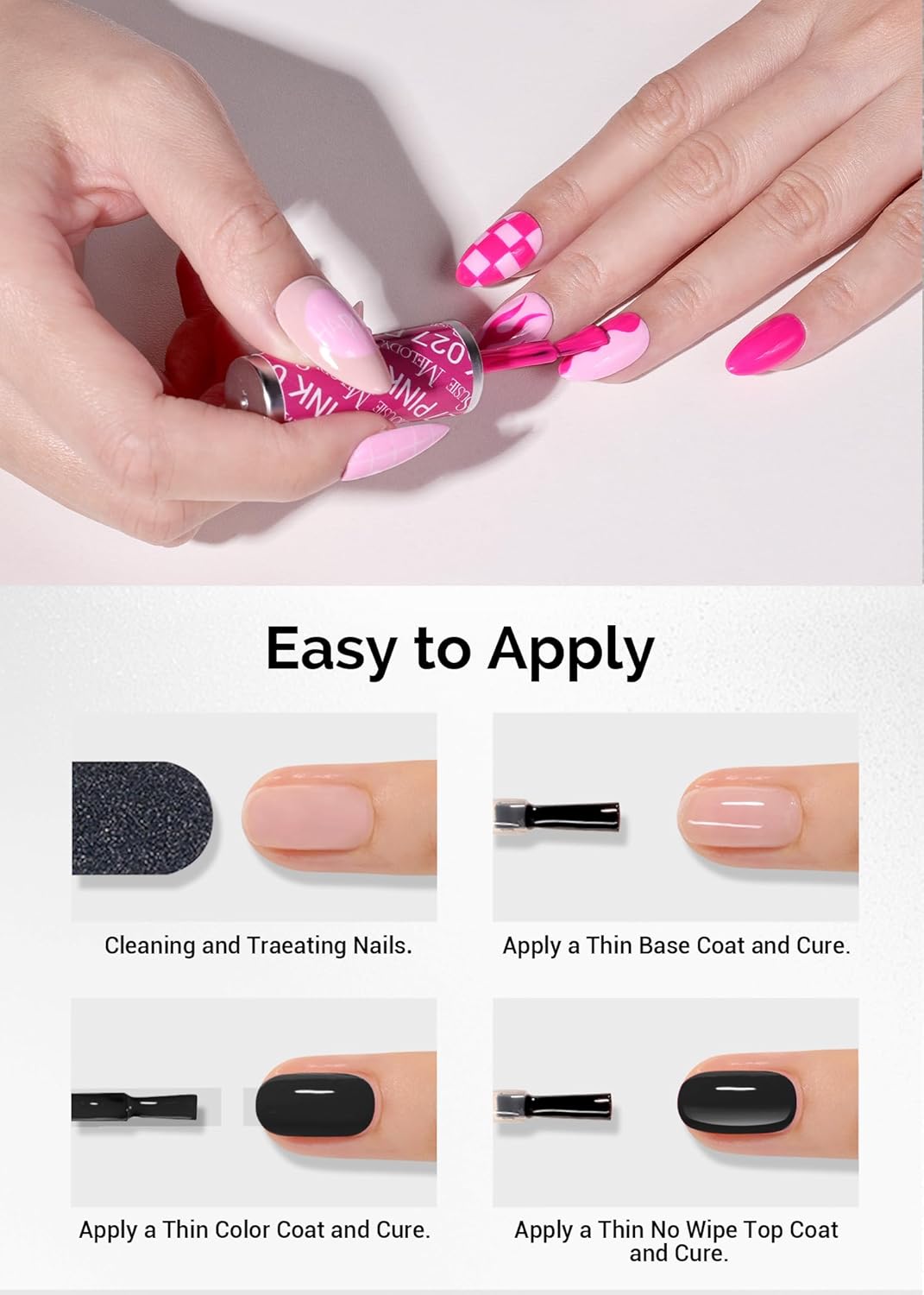 MelodySusie 2 Pcs 15ml Neon Pink and Macaron Pink Thick Gel Polish Kit for Nail Art - Image 6