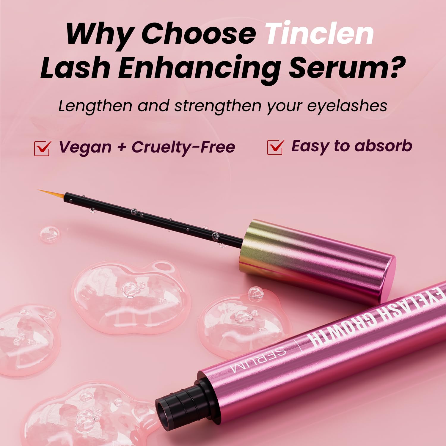 Vegan Eyelash Growth Serum 0.17 Fl Oz for Longer Thicker Fuller Lashes - Image 3