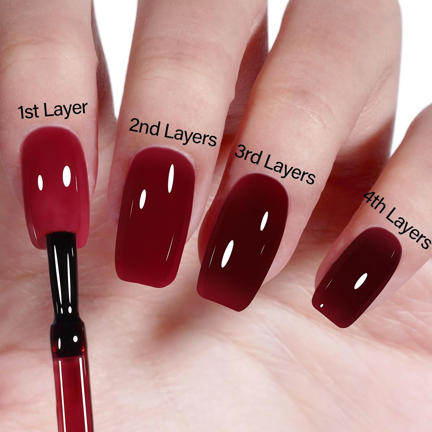 AILLSA 0.51 Oz Red Gel Nail Polish Jelly Queen Hearts Burgundy Translucent Finish - Image 5