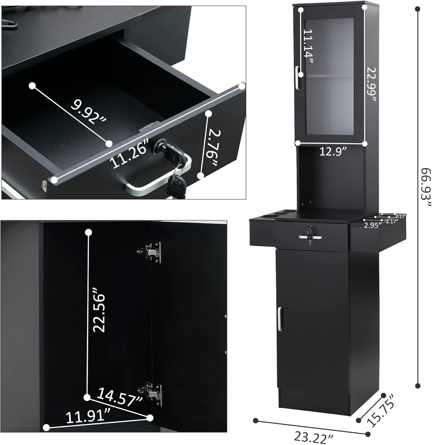 NicBex Black Wall Mount Salon Station with Locking Drawer and Glass Door - Image 3