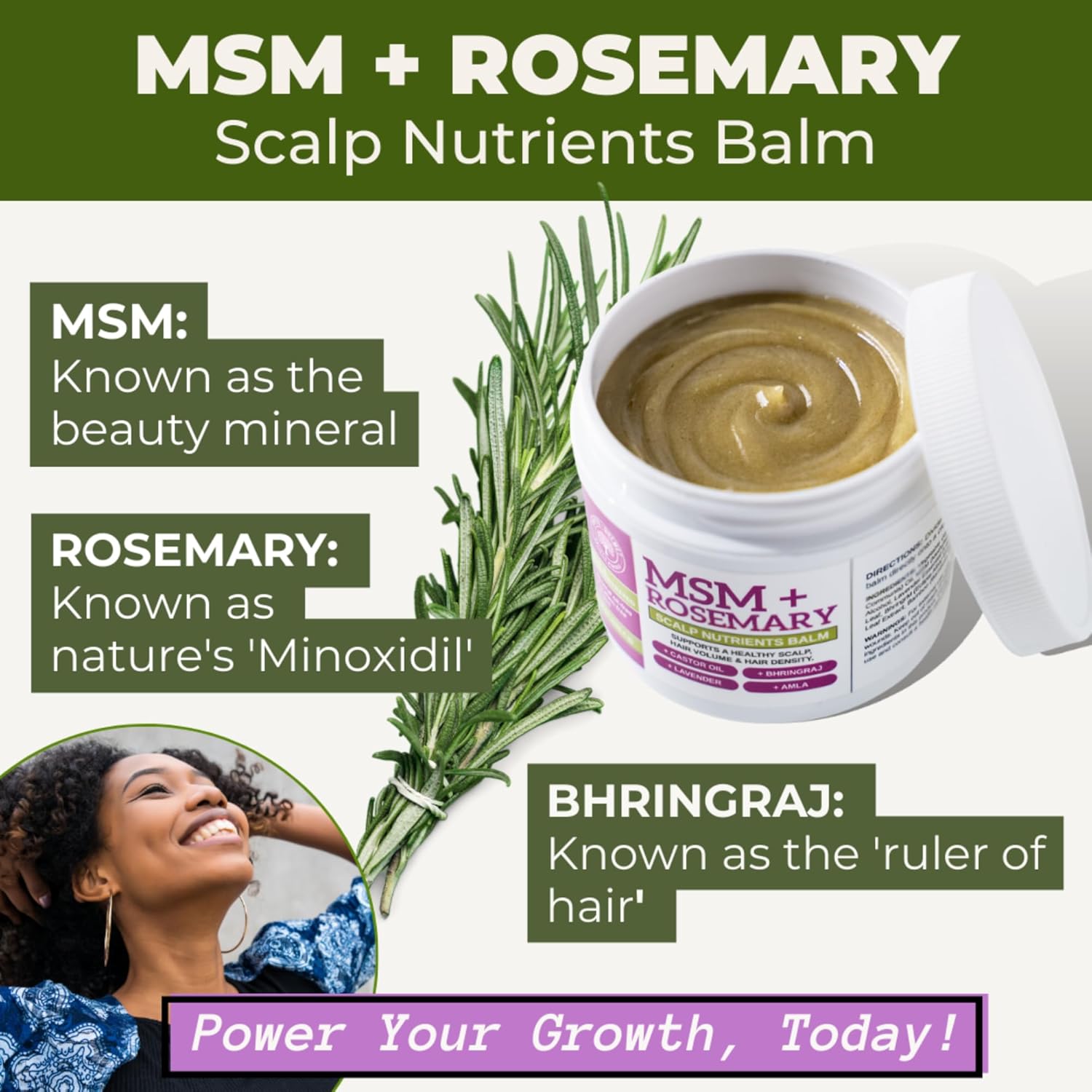 Qhemet Biologics MSM Rosemary Scalp Balm 4 oz for Dry Thinning Hair Vegan - Image 5