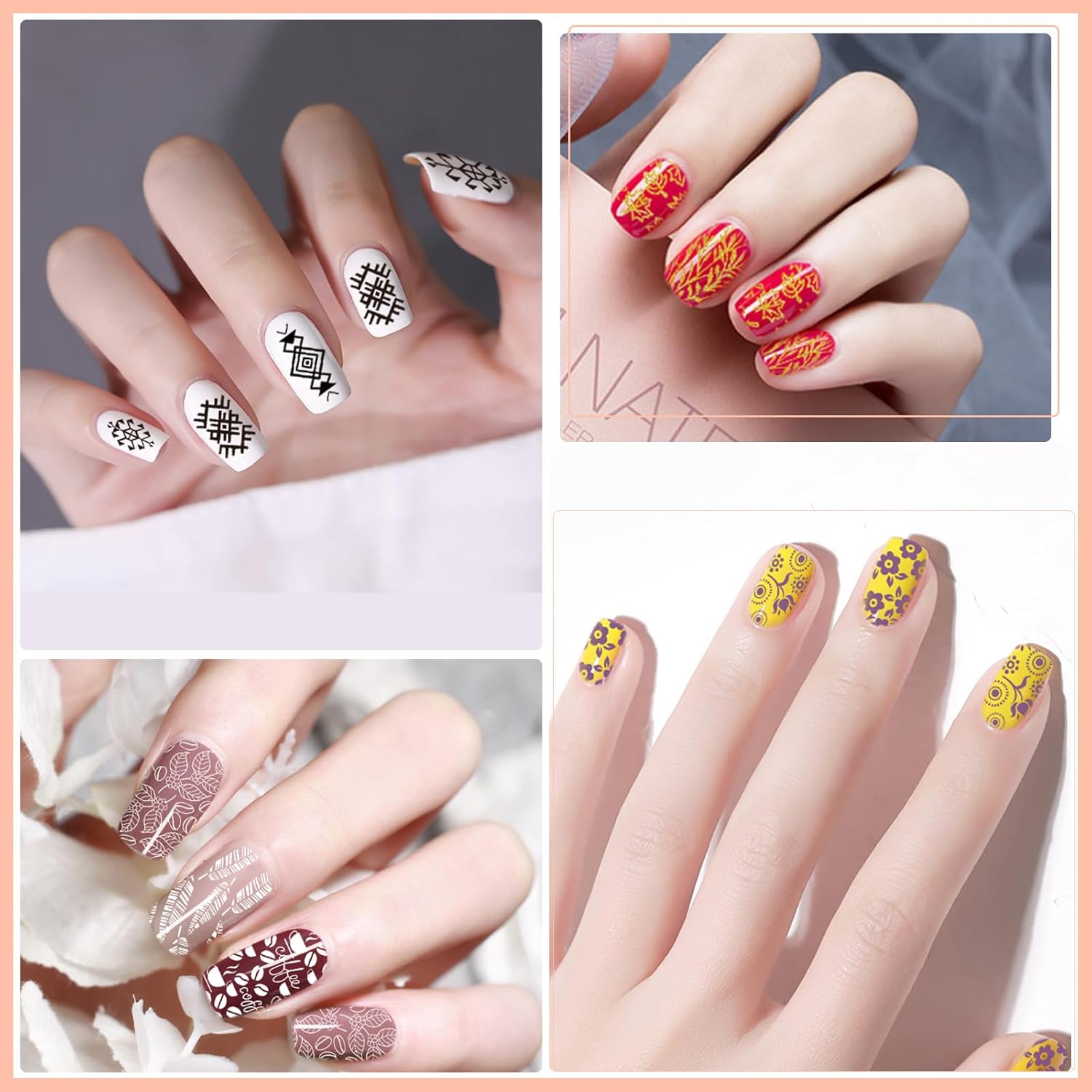 SEISSO 8-Color Gel Nail Stamping Polish Kit with 4 Templates for DIY Manicures - Image 6