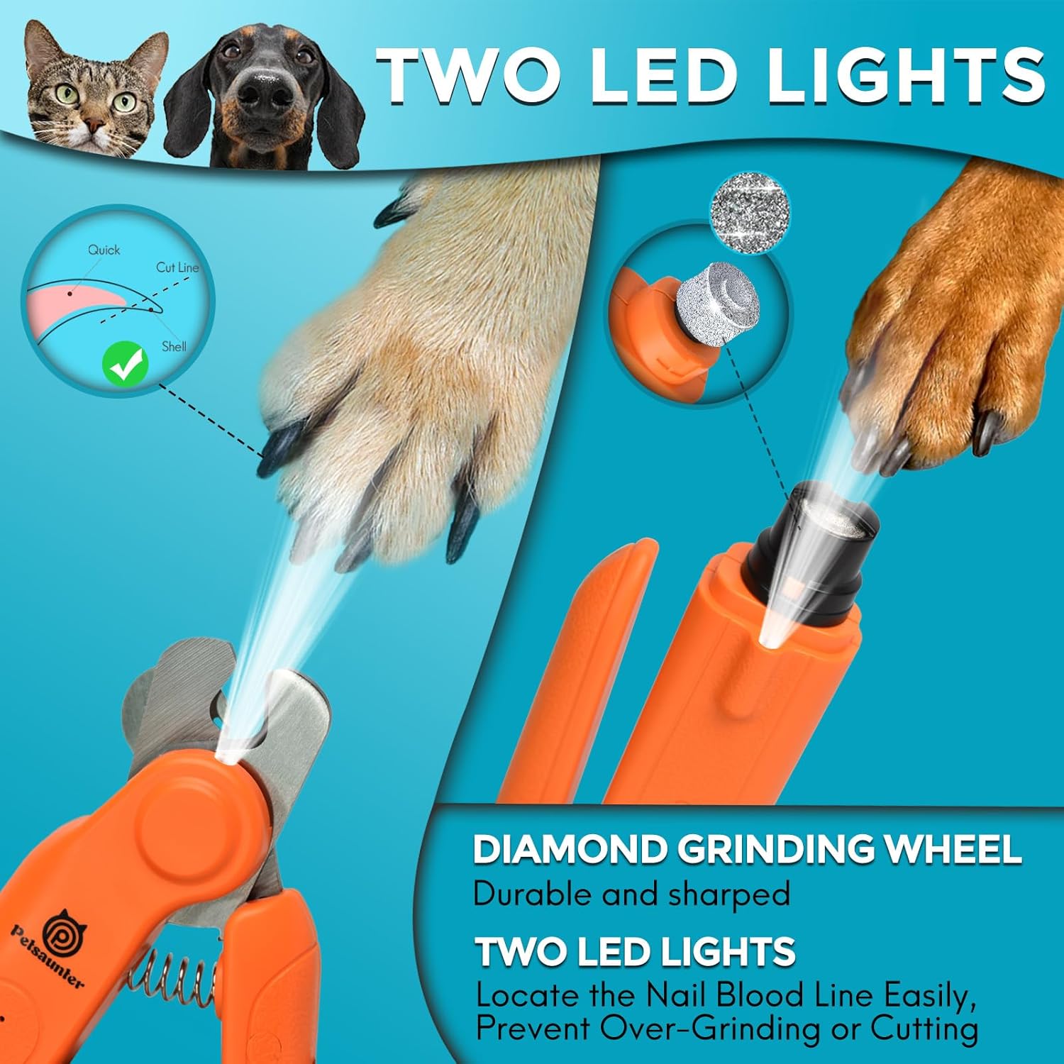 2-in-1 Pet Nail Clipper and Grinder with Built-in LED Light Safety Guard Medium - Image 4