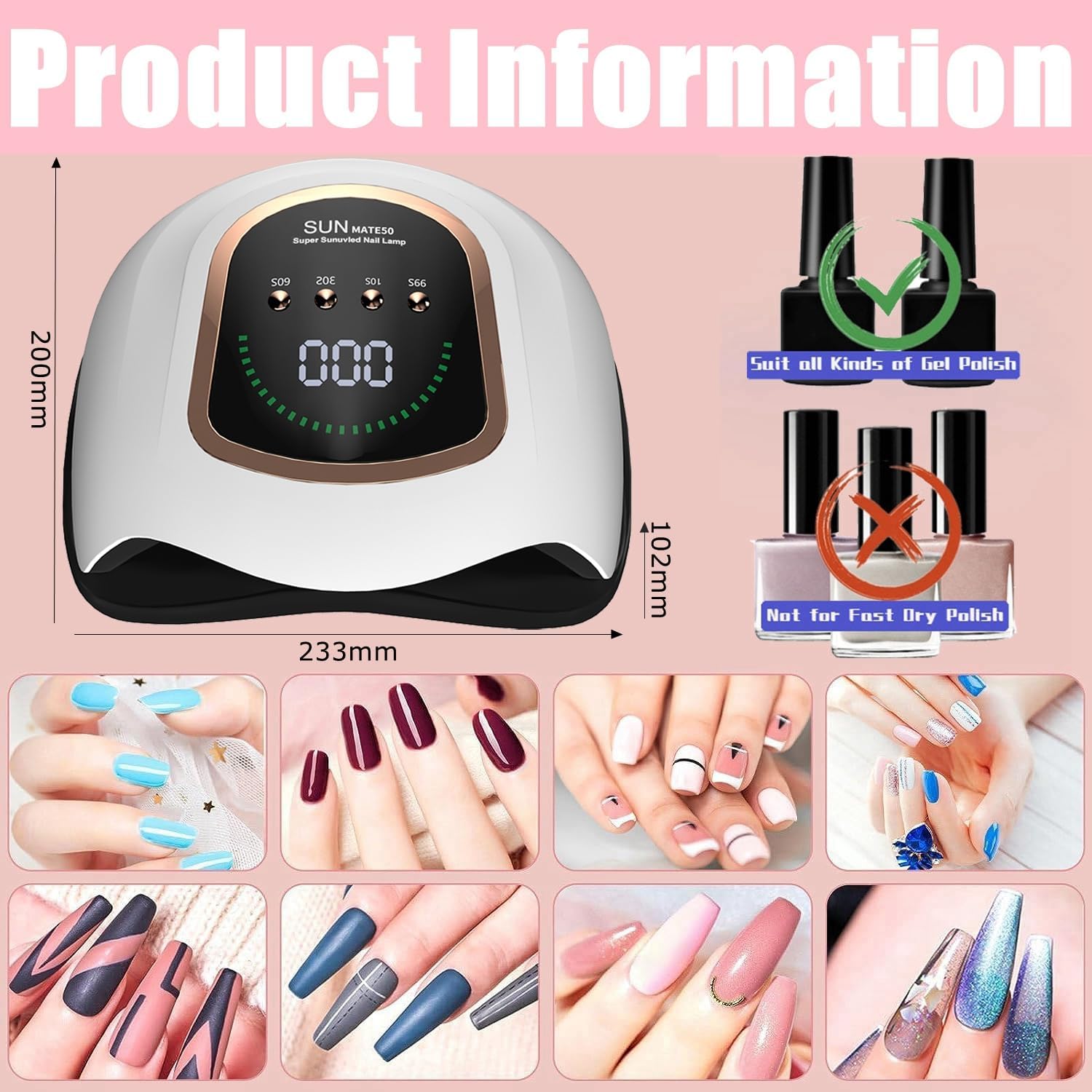 300W UV LED Gel Nail Lamp with 72 Beads, Auto Sensor, 4 Timer Settings - Image 7