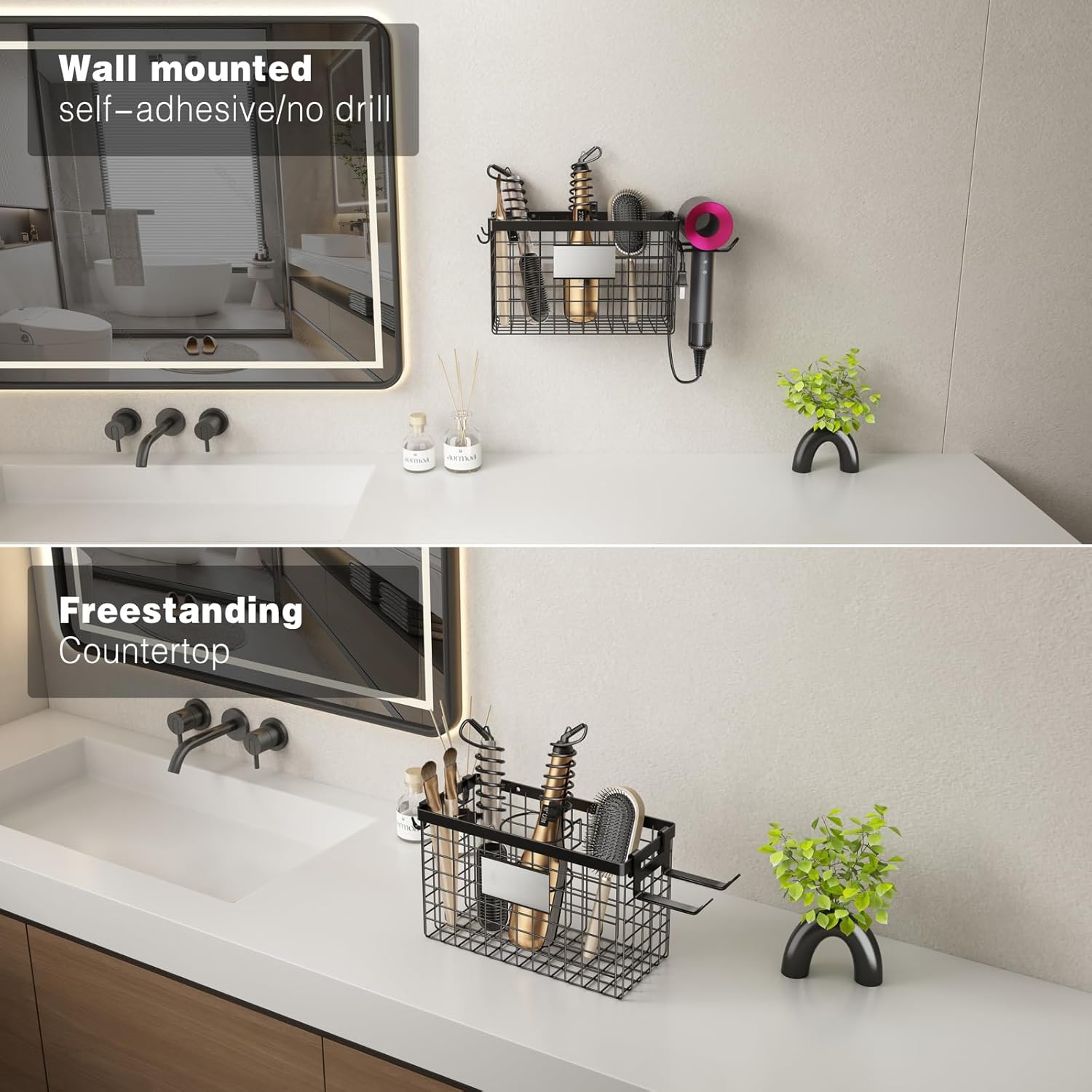 Voldra Black Cabinet Door Hair Dryer Holder, Adjustable Wall Mount Organizer for Styling Tools - Image 7