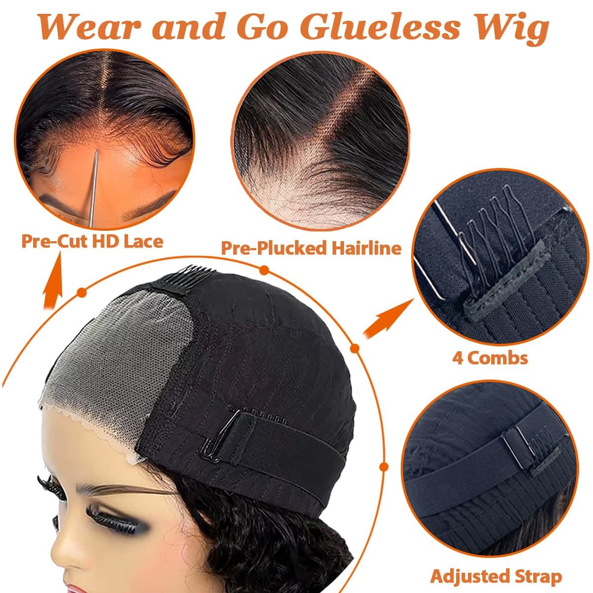 Wear and Go Glueless 8 Inch Deep Wave Bob Wig with 4x4 HD Lace Closure for Beginners - Image 2