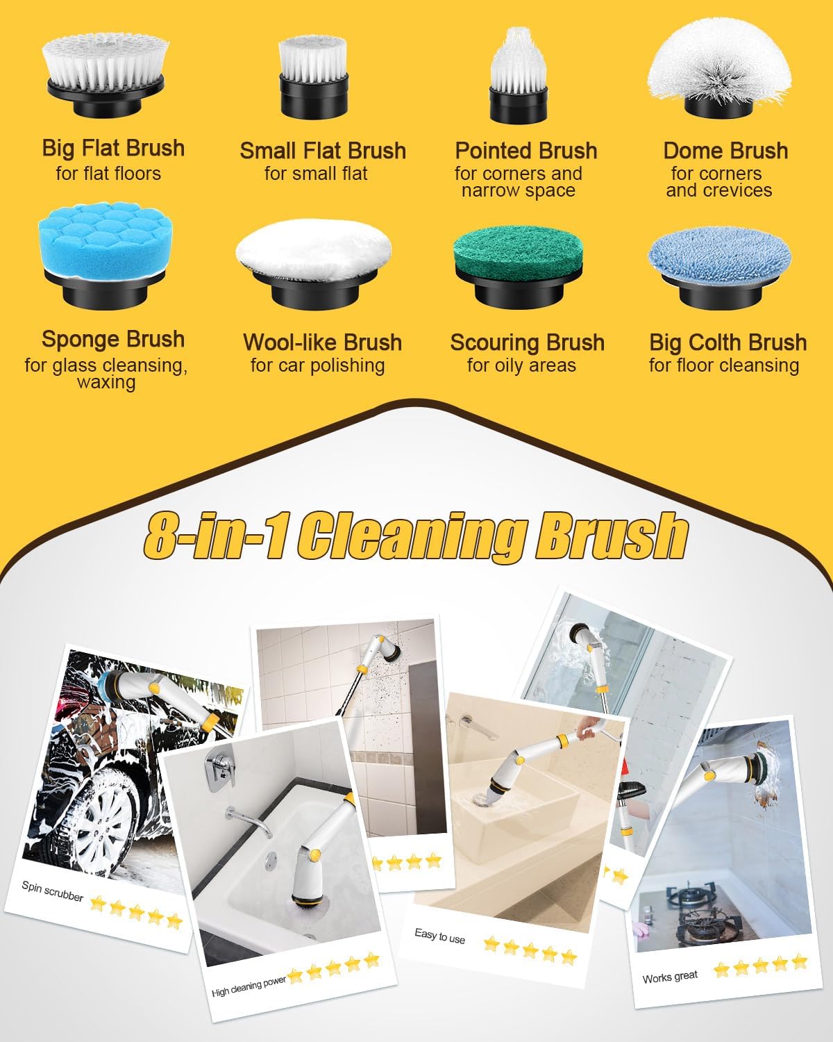 Qimedo Q2 Pro Cordless Electric Spin Scrubber with 2 Batteries and 8 Brush Heads for Deep Cleaning - Image 6