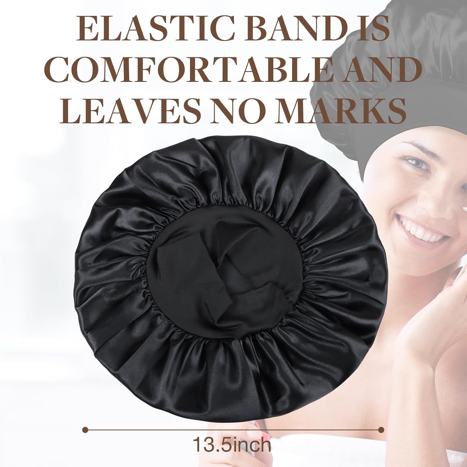 GOO GOO Black Satin Bonnet for Sleeping, Extra Large Size, Soft Elastic Hair Protection - Image 4
