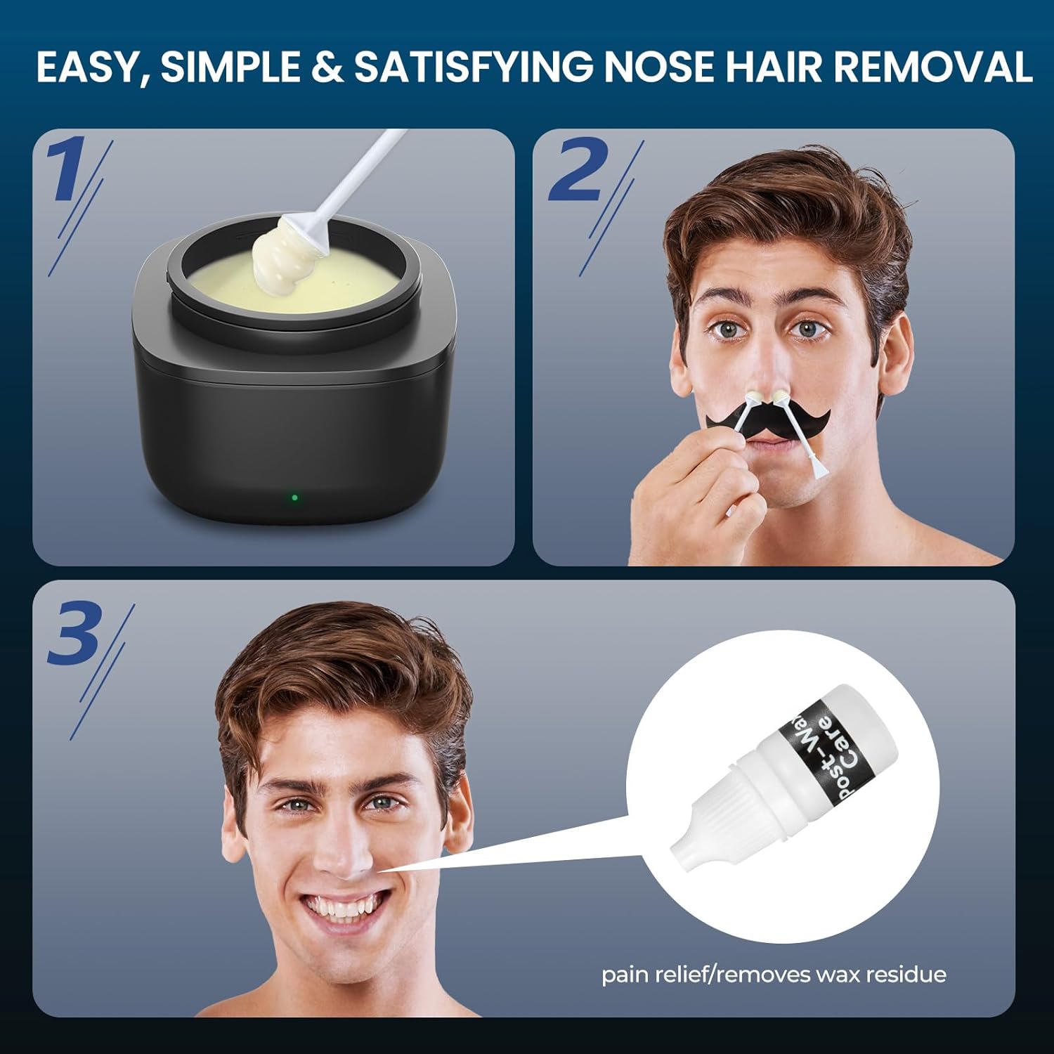 Men's Black Nose Waxing Kit, 100g Wax, 40 Sticks, USB Heating, Complete Set - Image 7