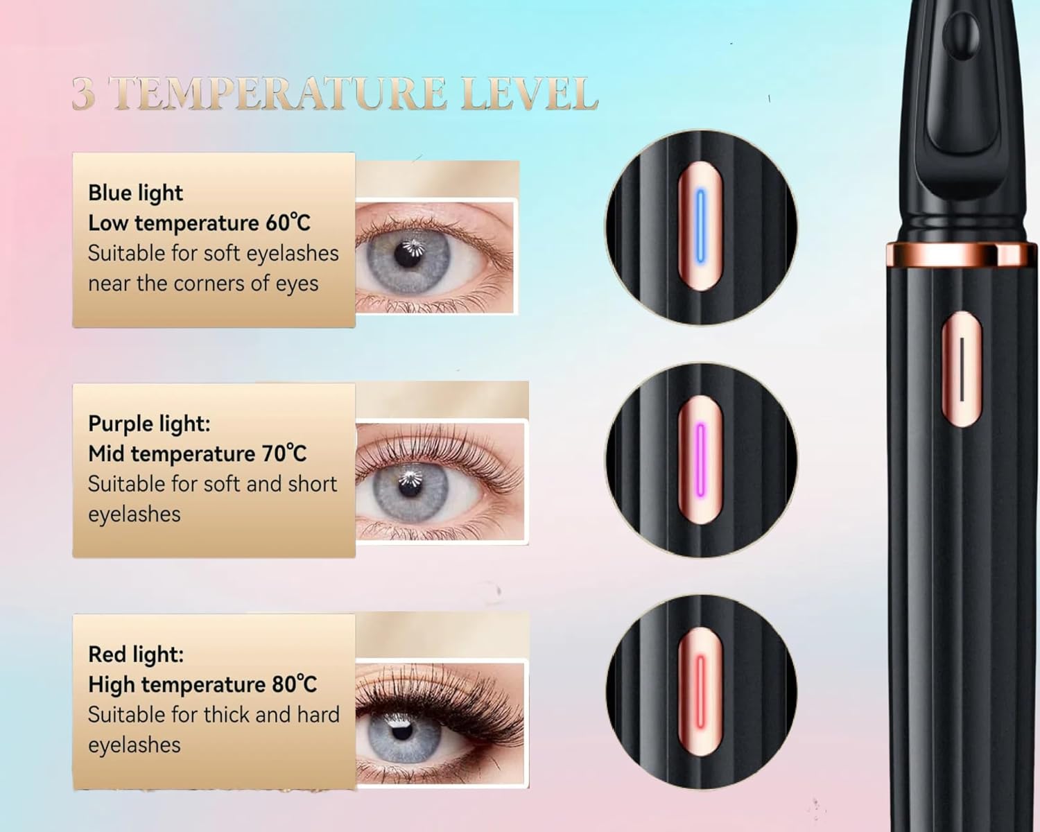 2-in-1 Heated Eyelash Curler with Comb Black 3 Temperature Modes Clip-Type Design - Image 4