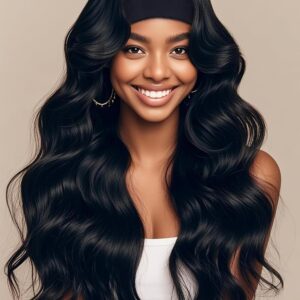 Body Wave Headband Wig Human Hair for Black Women Glueless No Lace Front Brazilian Virgin Human Hair Headband wigs 180% Density Wear and Go Machine-Made Natural Look(18in)