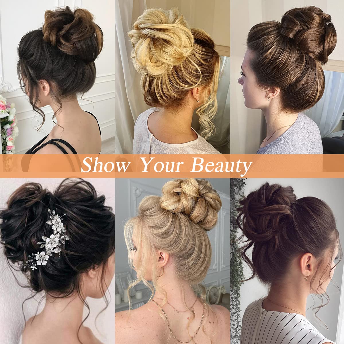 Chic Messy Bun Hair Piece 100% Human Hair Layered Wavy Curly Updo Dark Brown - Image 5