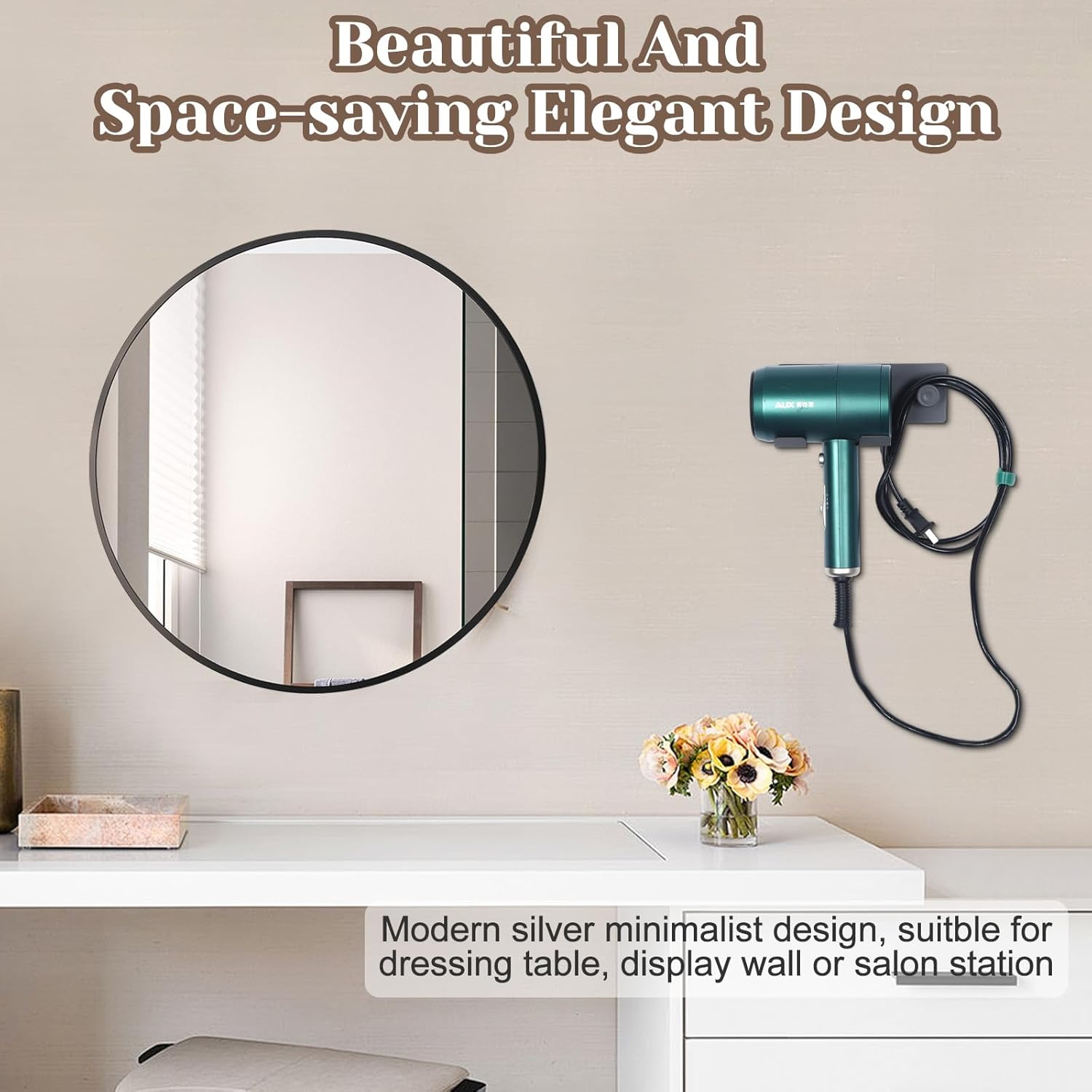 Hair Dryer Holder Wall Mounted, Self Adhesive Stainless Steel Hairdryer Holder for Bathroom No-Nail Adhesive, Enlarged 1.85-Inch Aperture Compatible with Dyson Blow Dryer Fits Most Hairdryer,Sliver - Image 5