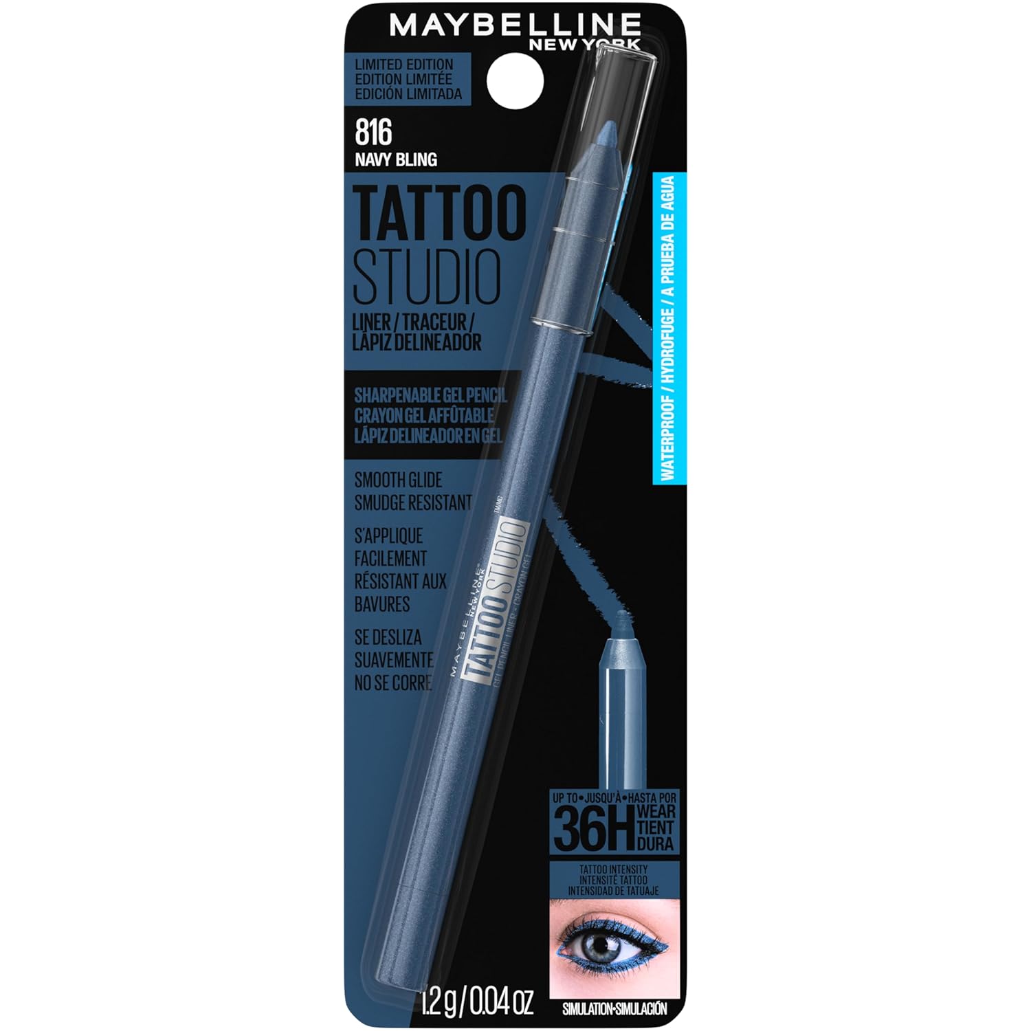 Maybelline Tattoo Studio Navy Bling Waterproof Eyeliner Pencil 36 Hour Wear 1 Count - Image 8