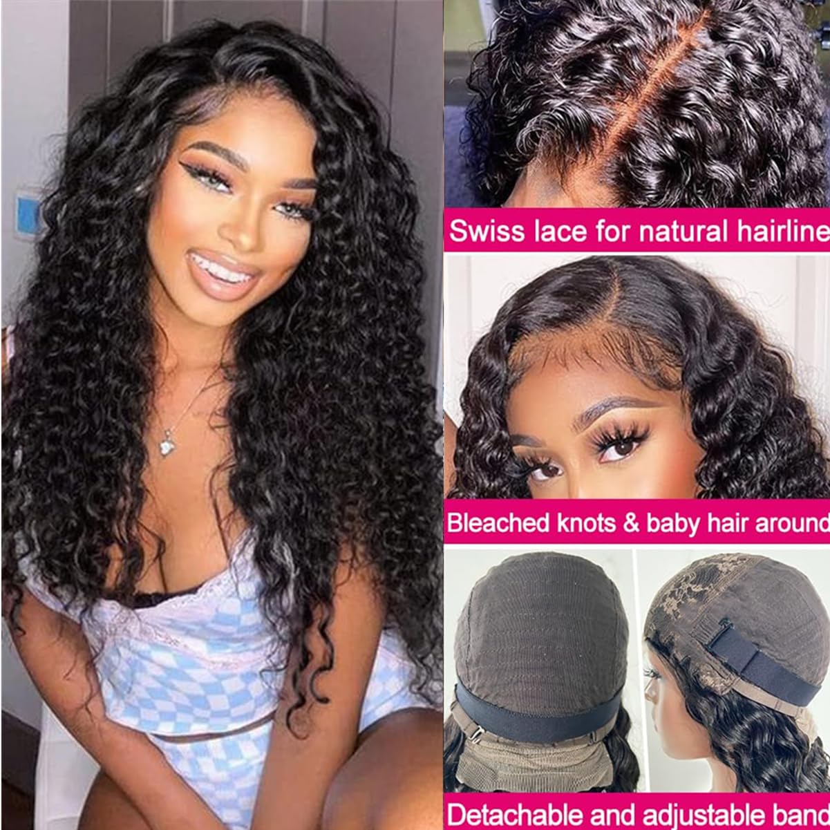Josblue 4x4 Deep Wave Lace Front Wig 18" Natural Color 180% Density - Image 3