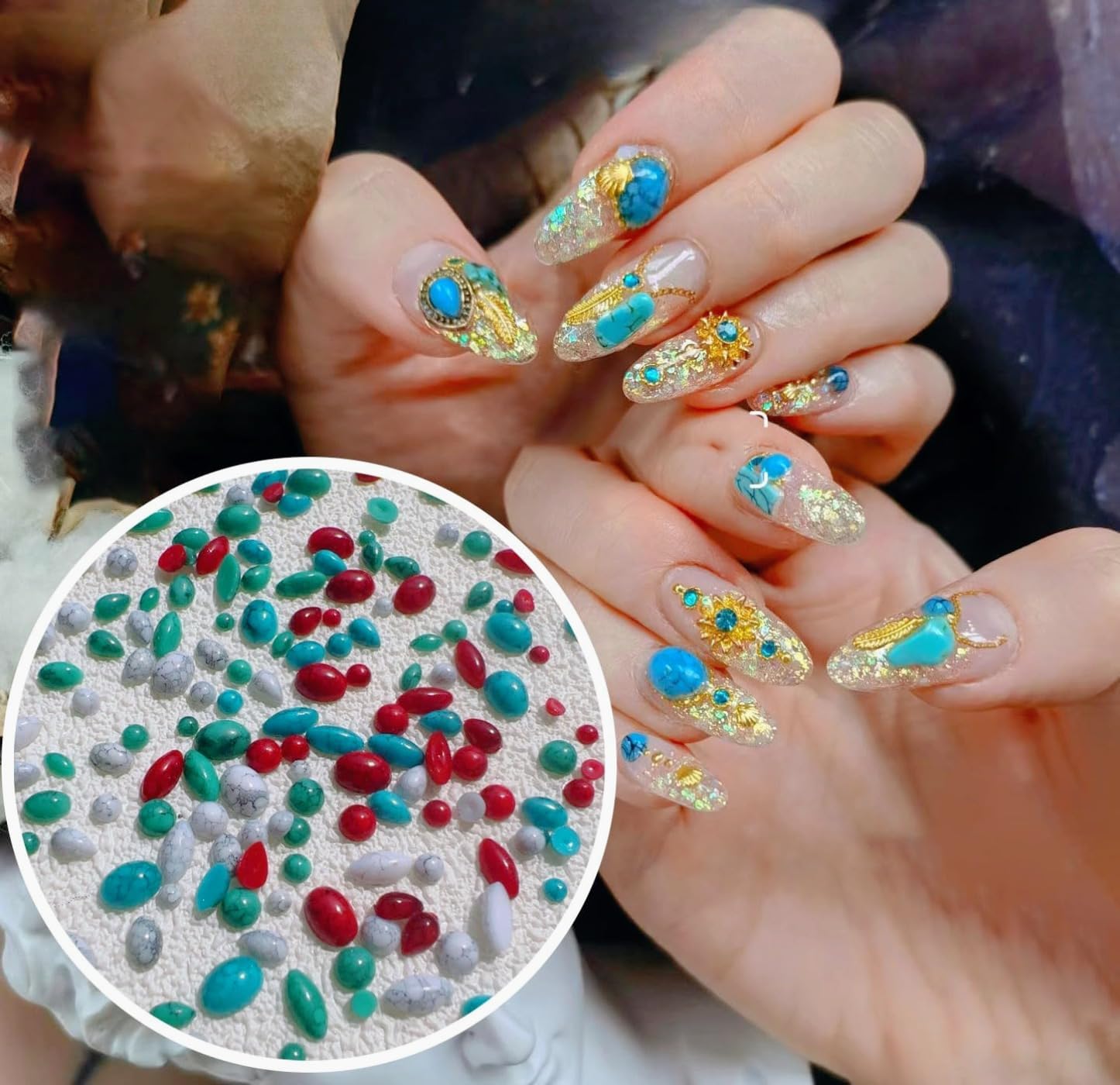 50 Pcs Natural Turquoise Marble Drop Shape Nail Art Rhinestones for 3D Designs - Image 6