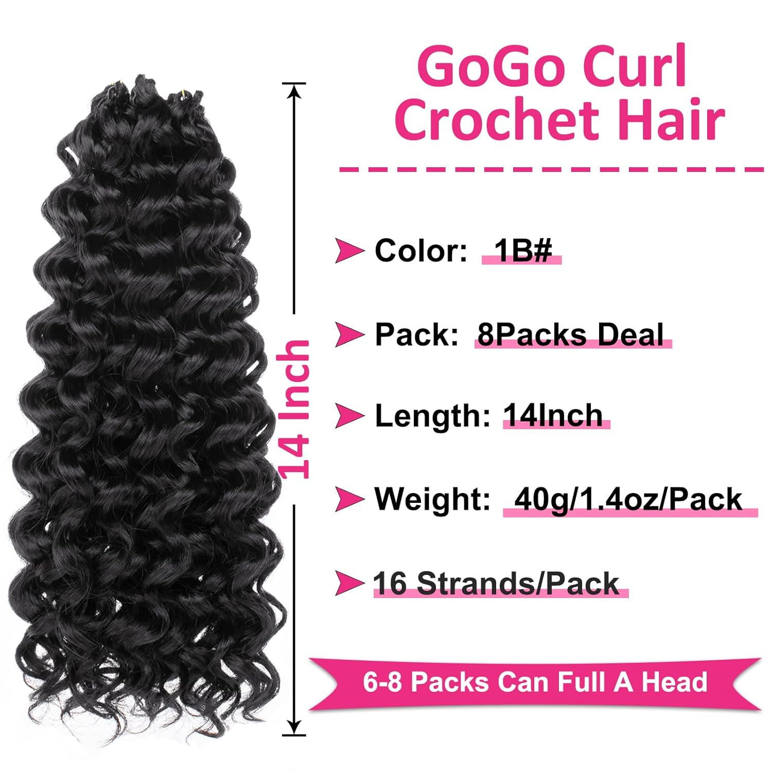 Unionbeauty 8 Packs 14 Inch Water Wave GoGo Curl Crochet Hair Braids for Women - Image 2