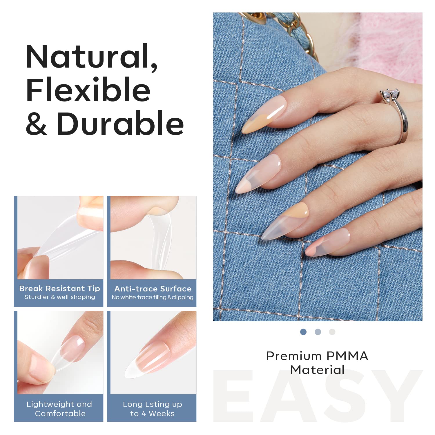 Modelones 510 Piece Clear Medium Almond Full Cover Nail Extension Tips in 15 Sizes - Image 5