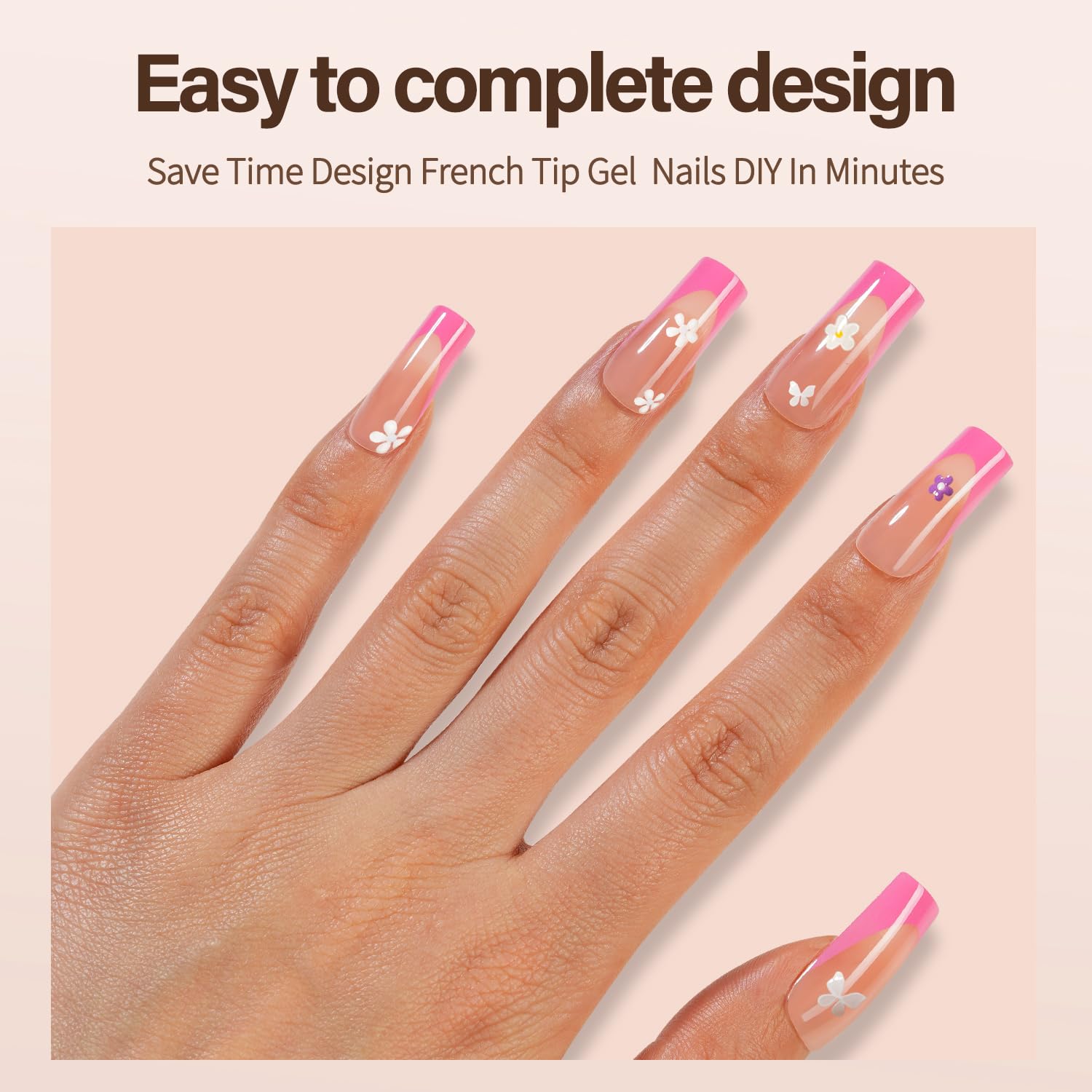 150Pcs Long Square Pink French Gel Nail Tips for DIY Nail Art, 15 Sizes - Image 3
