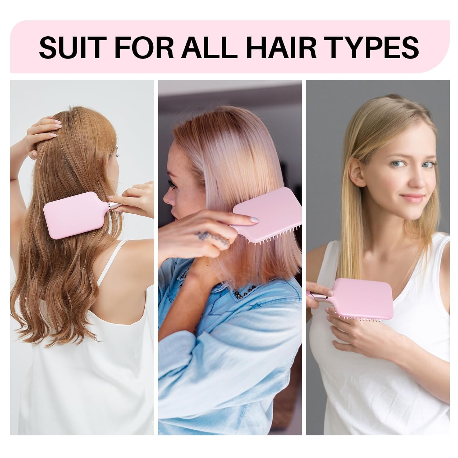 RHOS Paddle Brush for Thick, Curly, Long Hair - Detangler with Nylon Bristles - Pink - Image 5