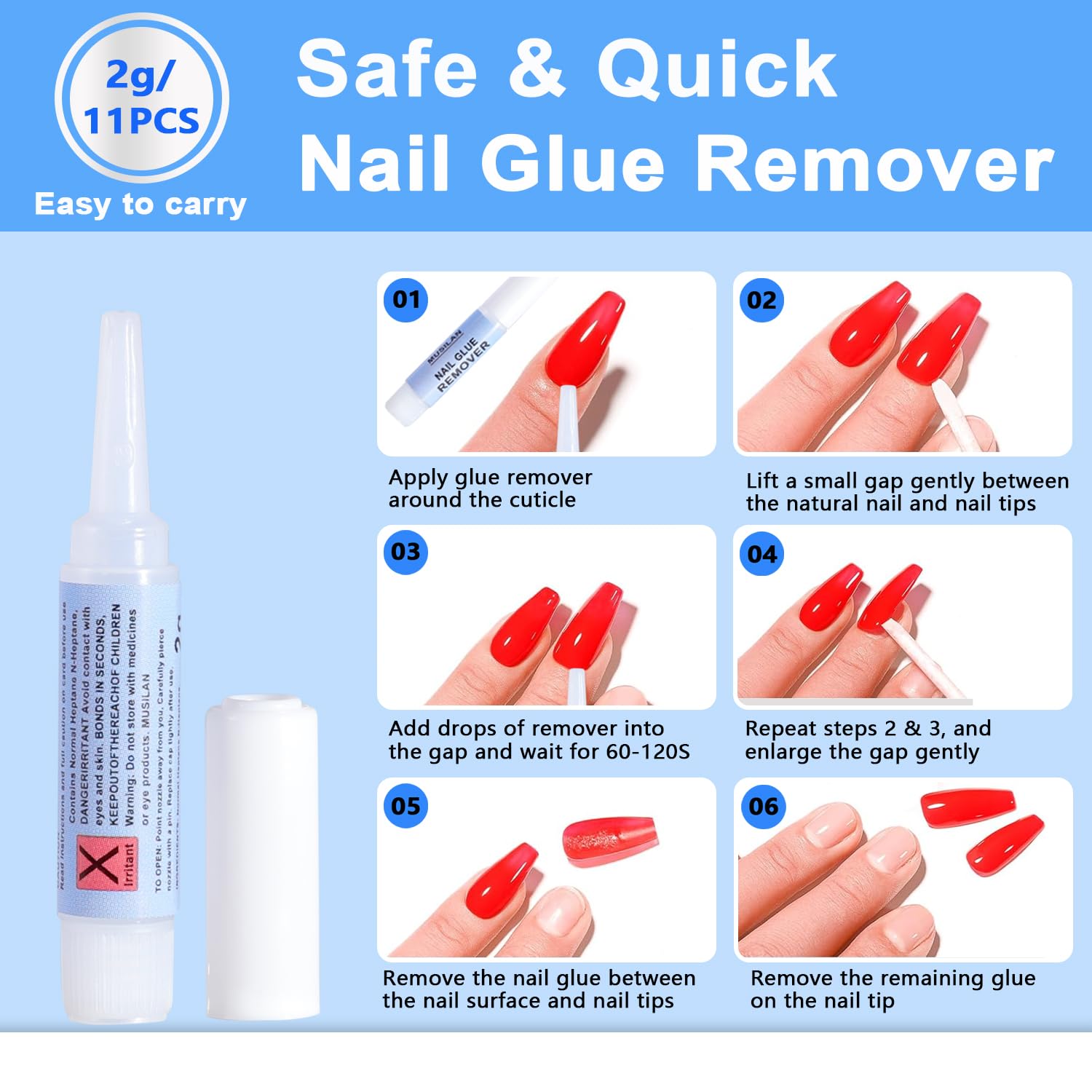 11 Piece Acetone-Free Nail Glue Remover for Press On Fake Nails - Image 6