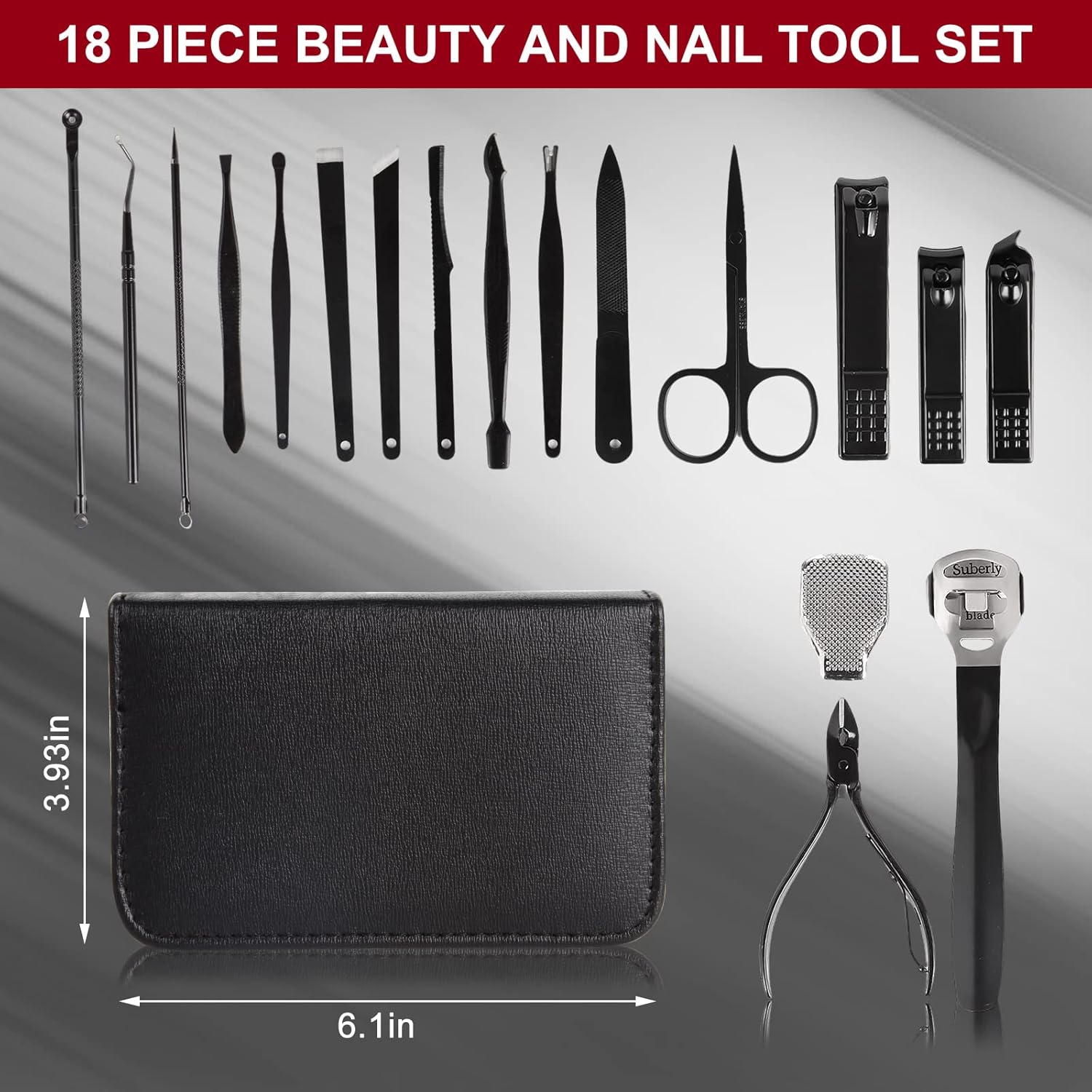 18-in-1 Stainless Steel Manicure Pedicure Set Portable Grooming Kit with Nail Clippers - Image 7