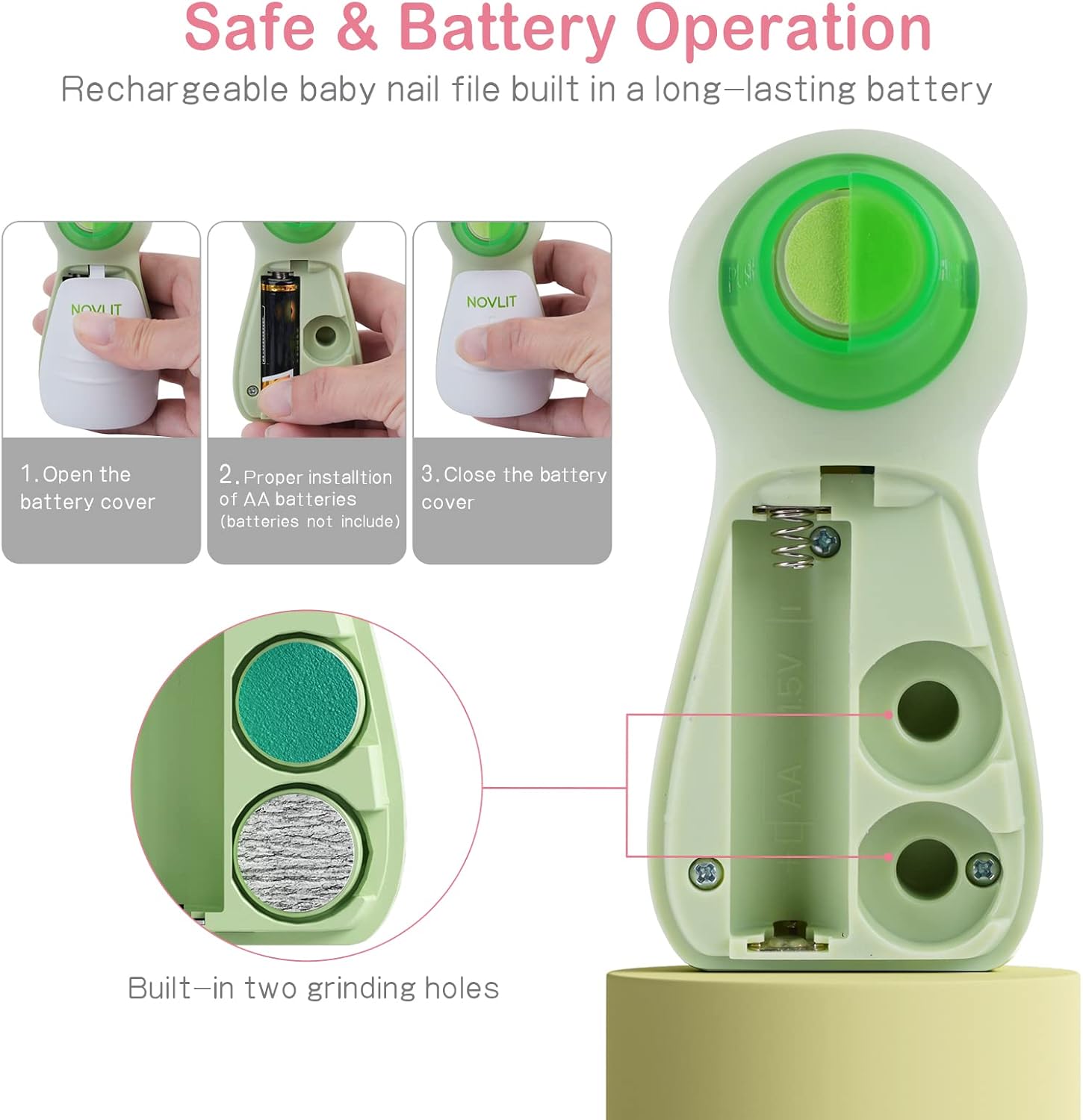 Electric Baby Nail File and Trimmer Set with LED Light and 10 Grinding Heads for Newborns and Adults - Image 7