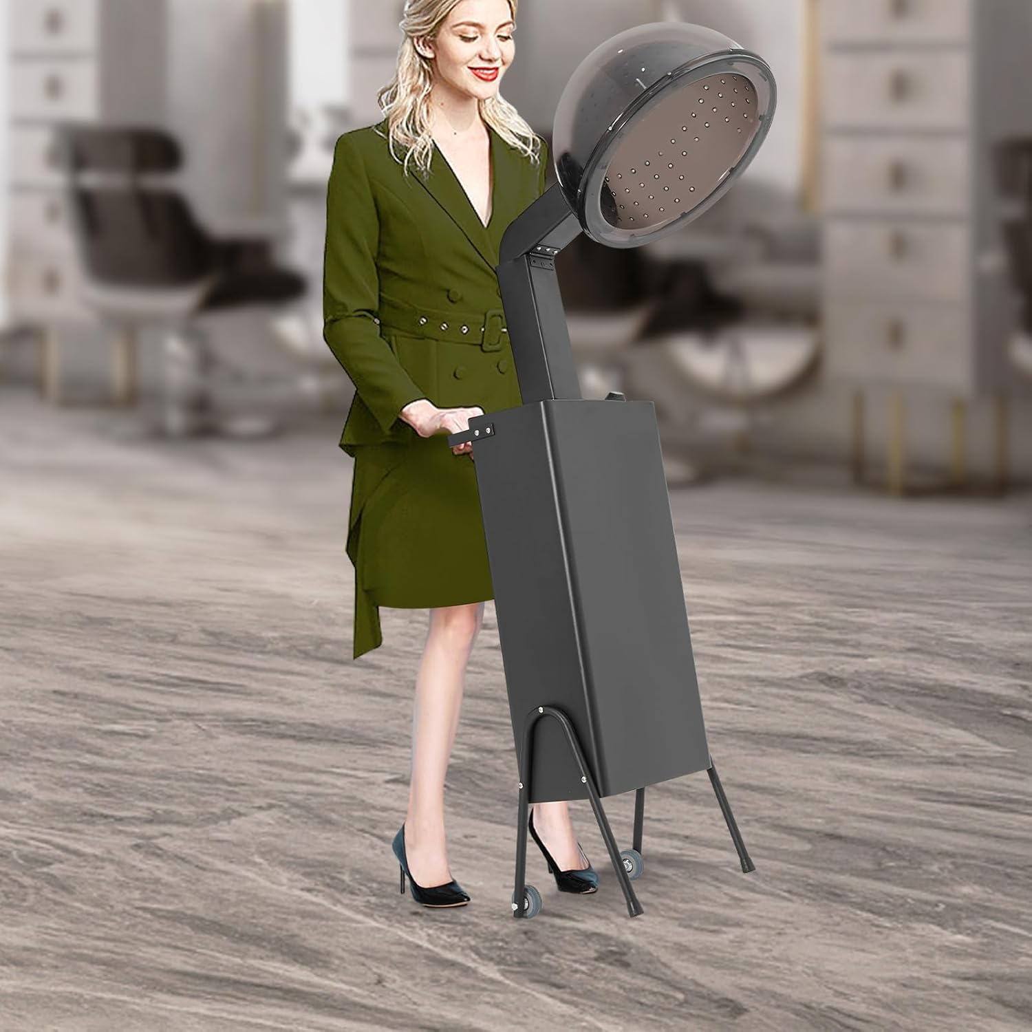 1200W Professional Hooded Hair Dryer with Wheels and 3 Temperature Settings - Image 2