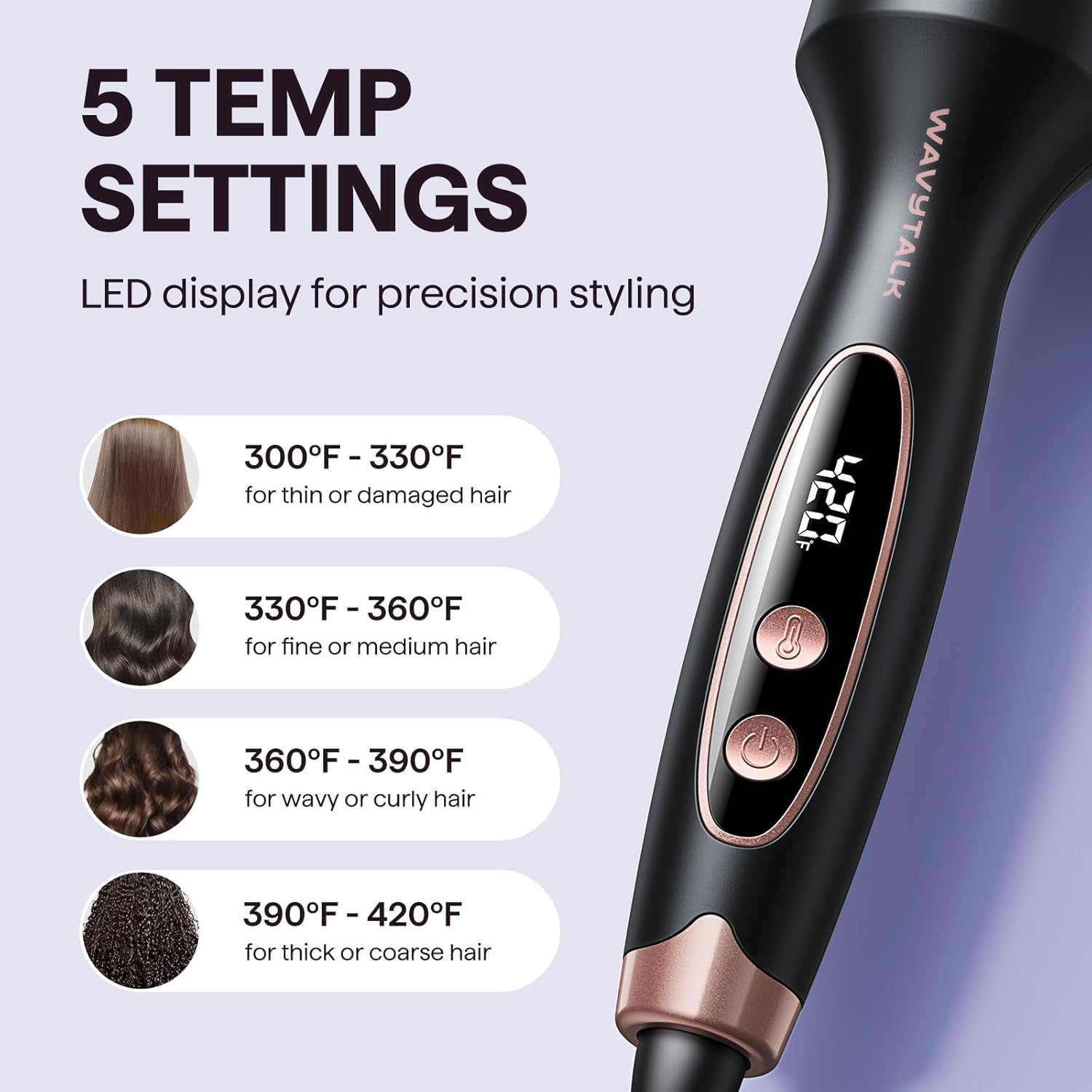 Wavytalk 1.5 Inch Purple Thermal Brush with Negative Ion Technology and 5 Heat Settings - Image 4