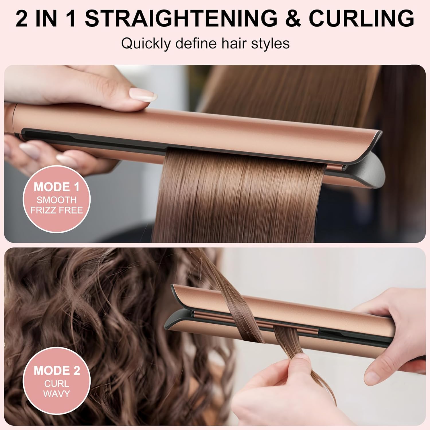 Ceramic Mini Flat Iron for Short Hair and Curls, Dual Voltage Travel Size, Pink - Image 5