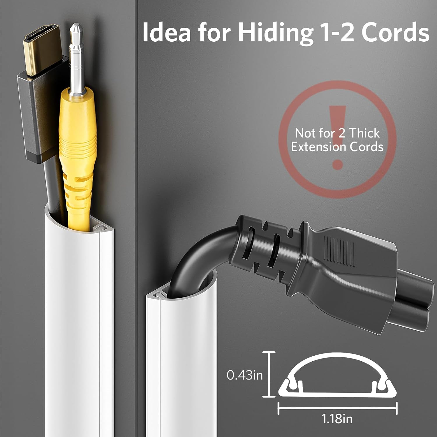 42.5 Inch White Adhesive Half Round Cord Cover for 1-2 Wires, 3 Pack 14.2 Inch Lengths - Image 2