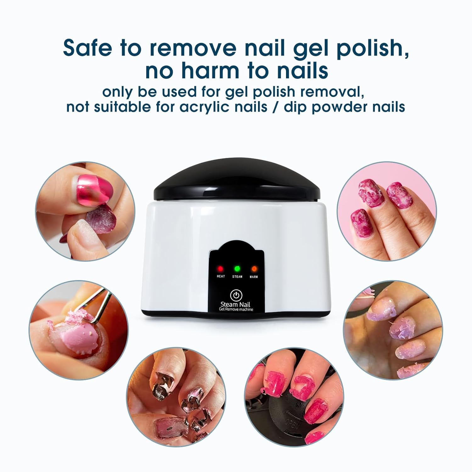 Gentle Black/White Portable Steam Nail Polish Remover Machine with Soaking Bowl - Image 7