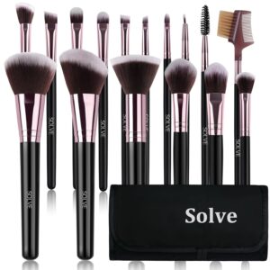 SOLVE Brush Set Make Up, 16 Pcs Premium Synthetic Makeup Brushes with Black Travel Case, Makeup Brush Set for Foundation Powder Concealers Eyeshadow Eyeliner (Black & Pink)