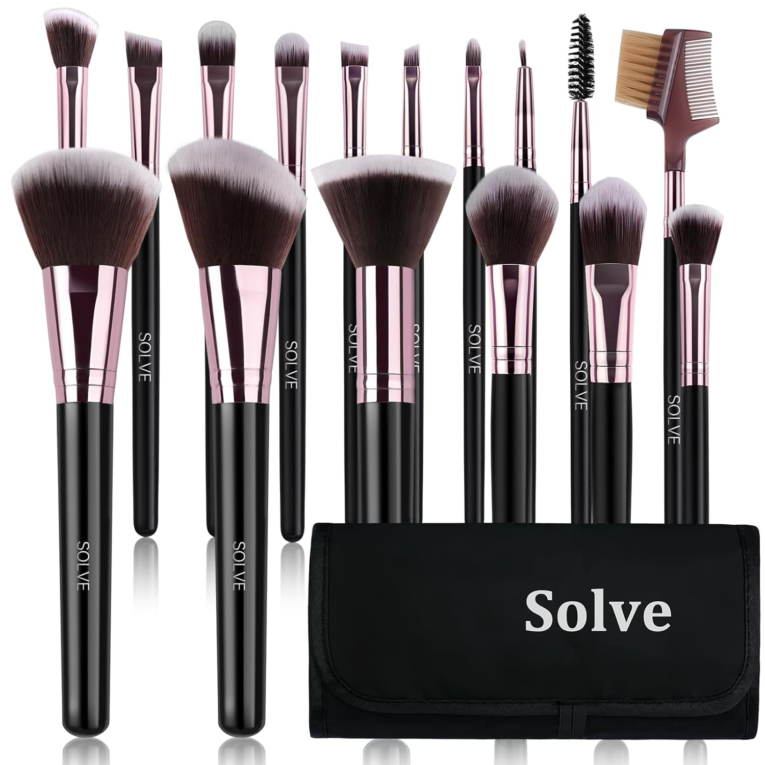 SOLVE Brush Set Make Up, 16 Pcs Premium Synthetic Makeup Brushes with Black Travel Case, Makeup Brush Set for Foundation Powder Concealers Eyeshadow Eyeliner (Black & Pink)
