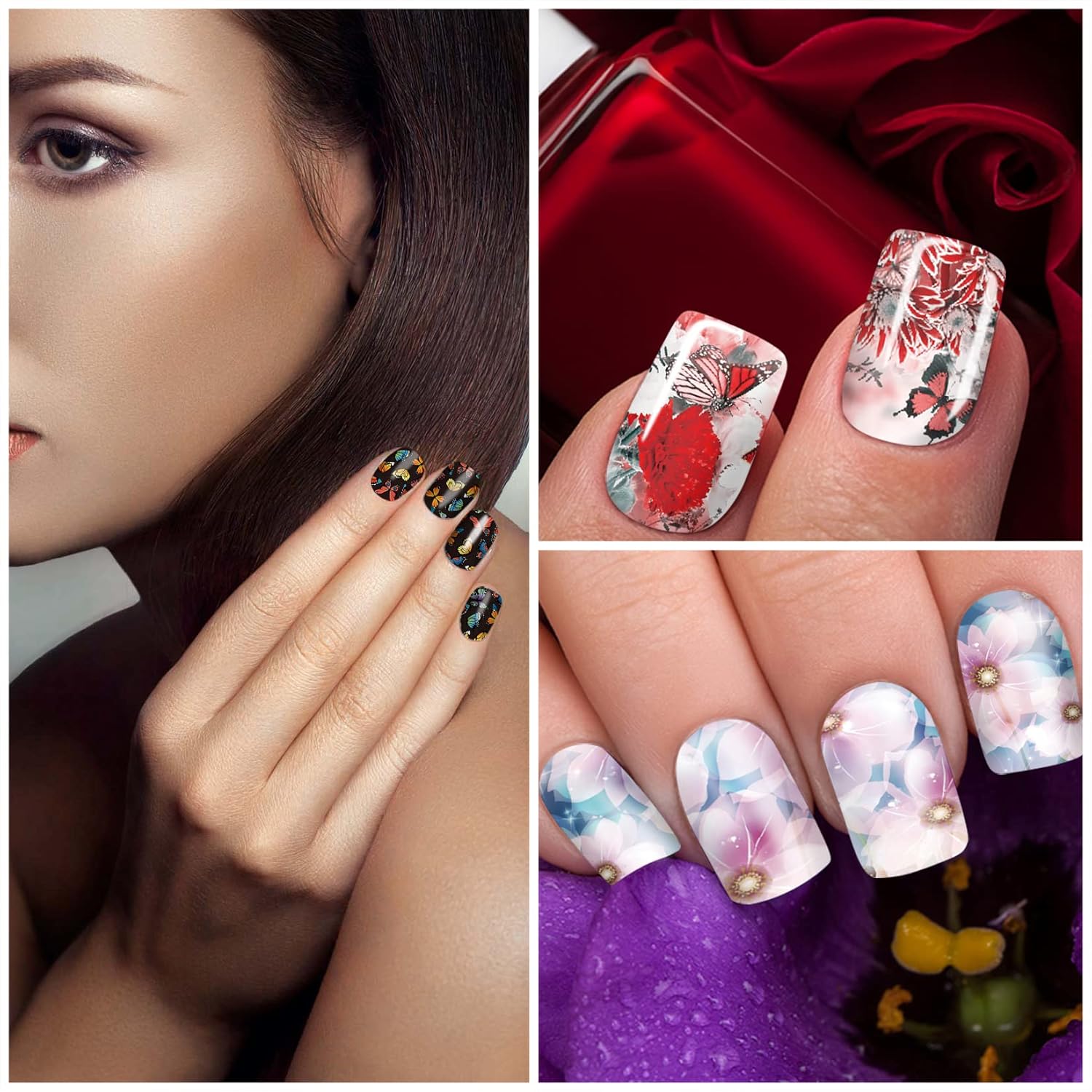 SILPECWEE 6 Sheets Floral Design Full Nail Polish Wraps Self-Adhesive Manicure Set - Image 3