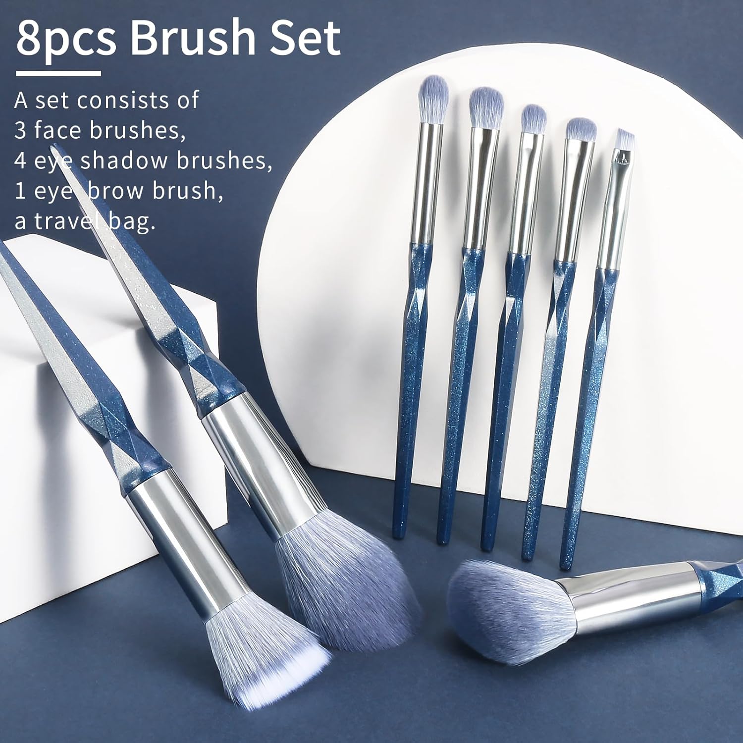 Sapphire Blue Vegan 15-Piece Pro Glitter Makeup Brush Set with Case - Image 7