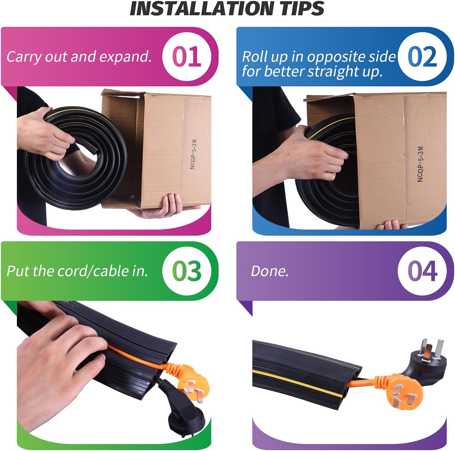Heavy Duty 6.5FT PVC Cable Protector with 3 Channels for Indoor Outdoor Use - Image 3