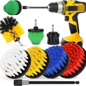 8Pcs Drill Brush Attachment Set, 7Pcs 1/4in Power Scrubber + Extend Long Attachment, Power Cleaning Scrub Brush for Bathroom, Tub, Tile, Corner