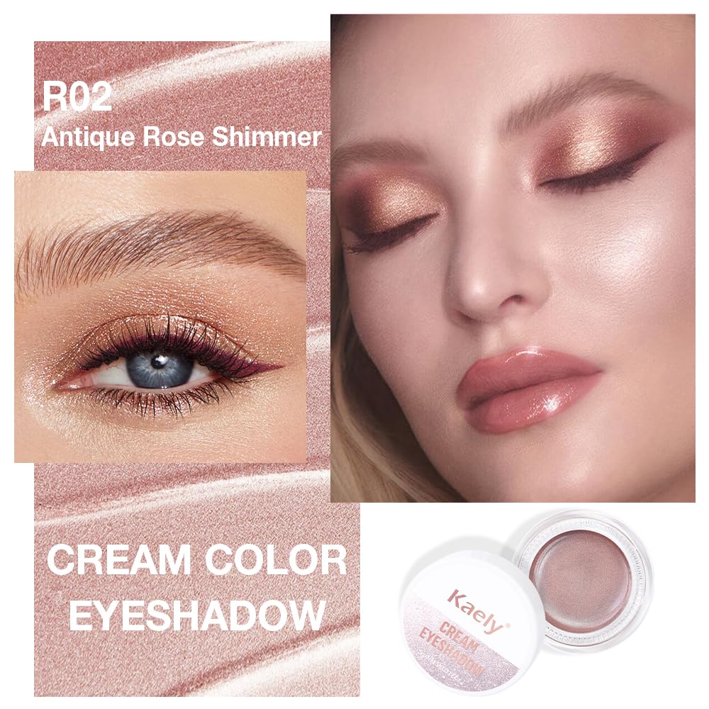 Antique Rose Shimmer Metallic Eyeshadow Palette for Mature Women, Cream Glitter Finish, Mini Size, Talc-Free - Image 2
