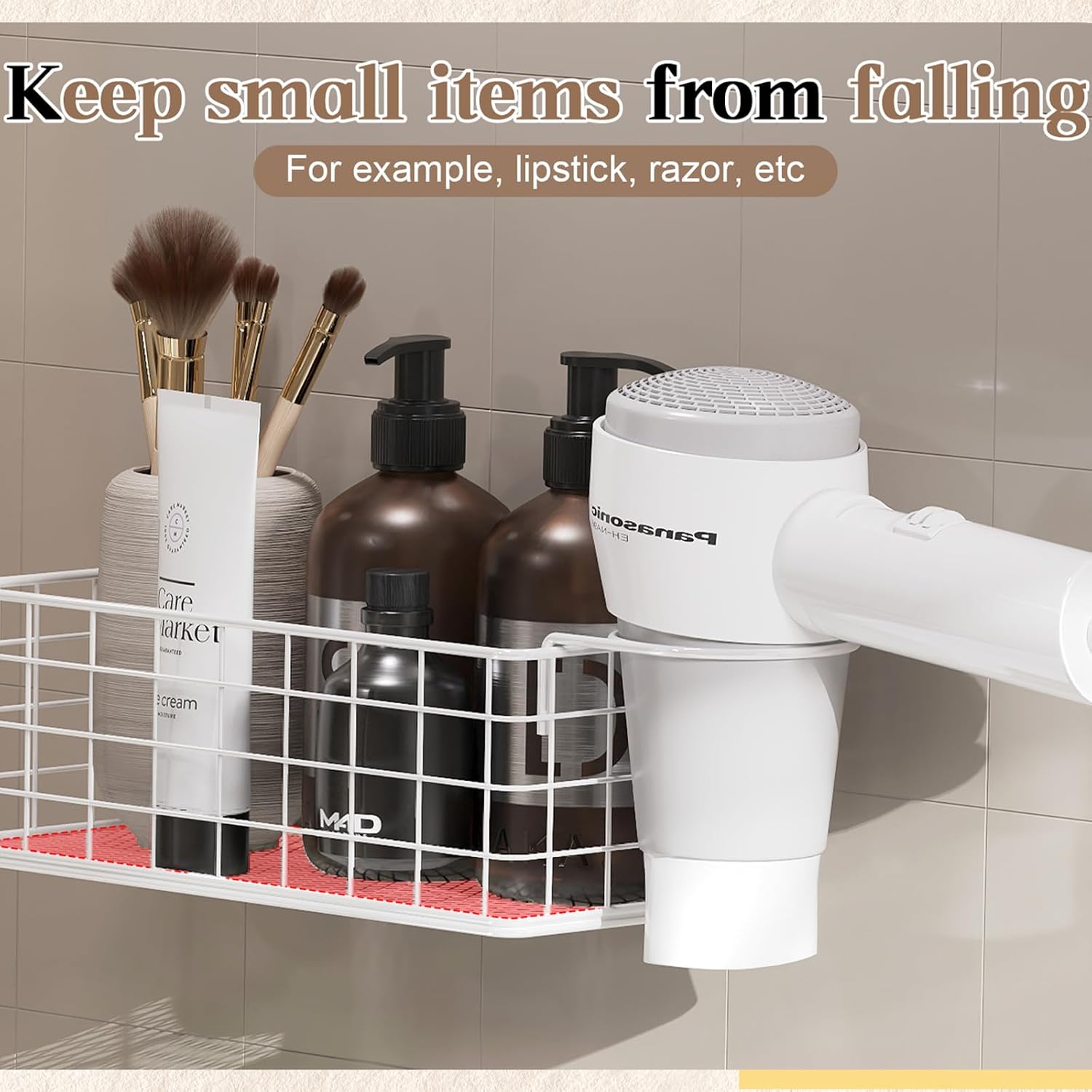 Wall-Mounted Hair Dryer Holder Organizer with 4 Shelves and Hooks for Styling Tools - Image 6