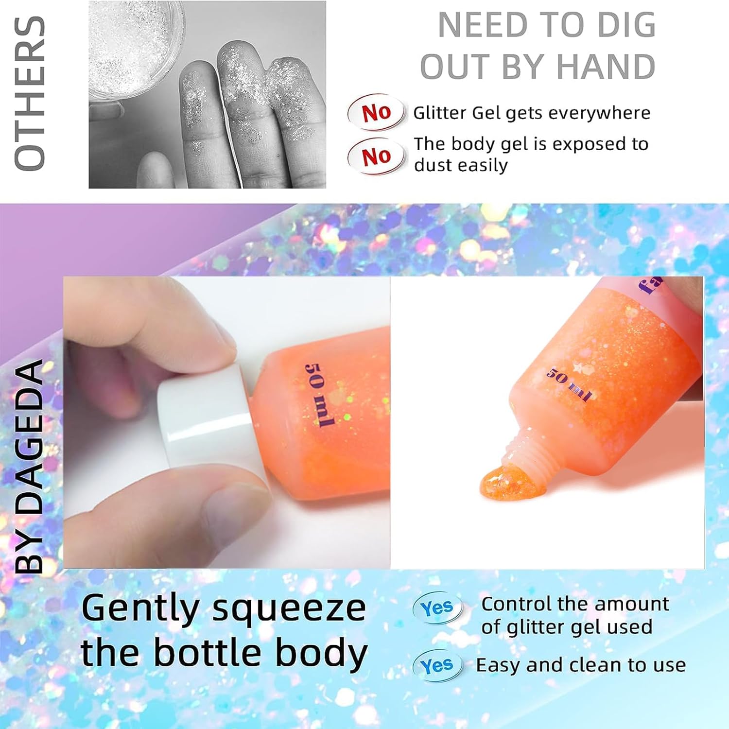 DAGEDA 1.7oz Shimmer Coral Body Glitter Gel for Face, Hair, Nails - Image 5