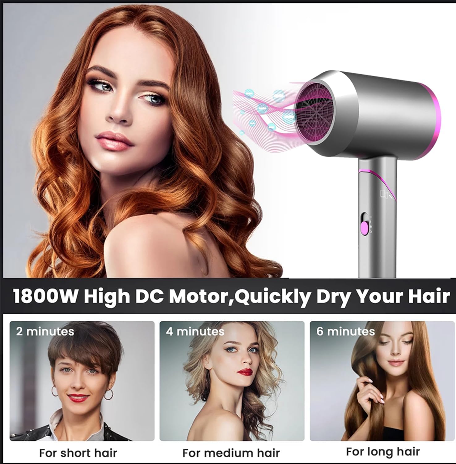 1800W Professional Lightweight Ion Hair Dryer with Foldable Handle for Quick Drying - Image 4