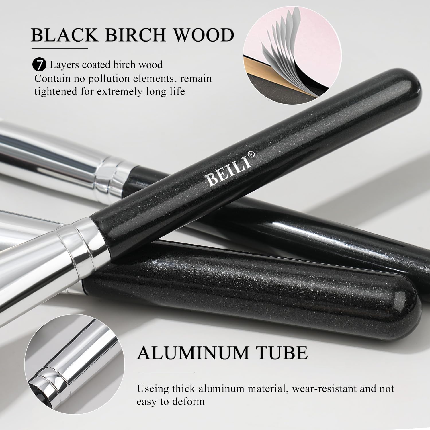BEILI 30-Piece Black Professional Makeup Brush Set with Synthetic Kabuki and Eye Brushes - Image 6
