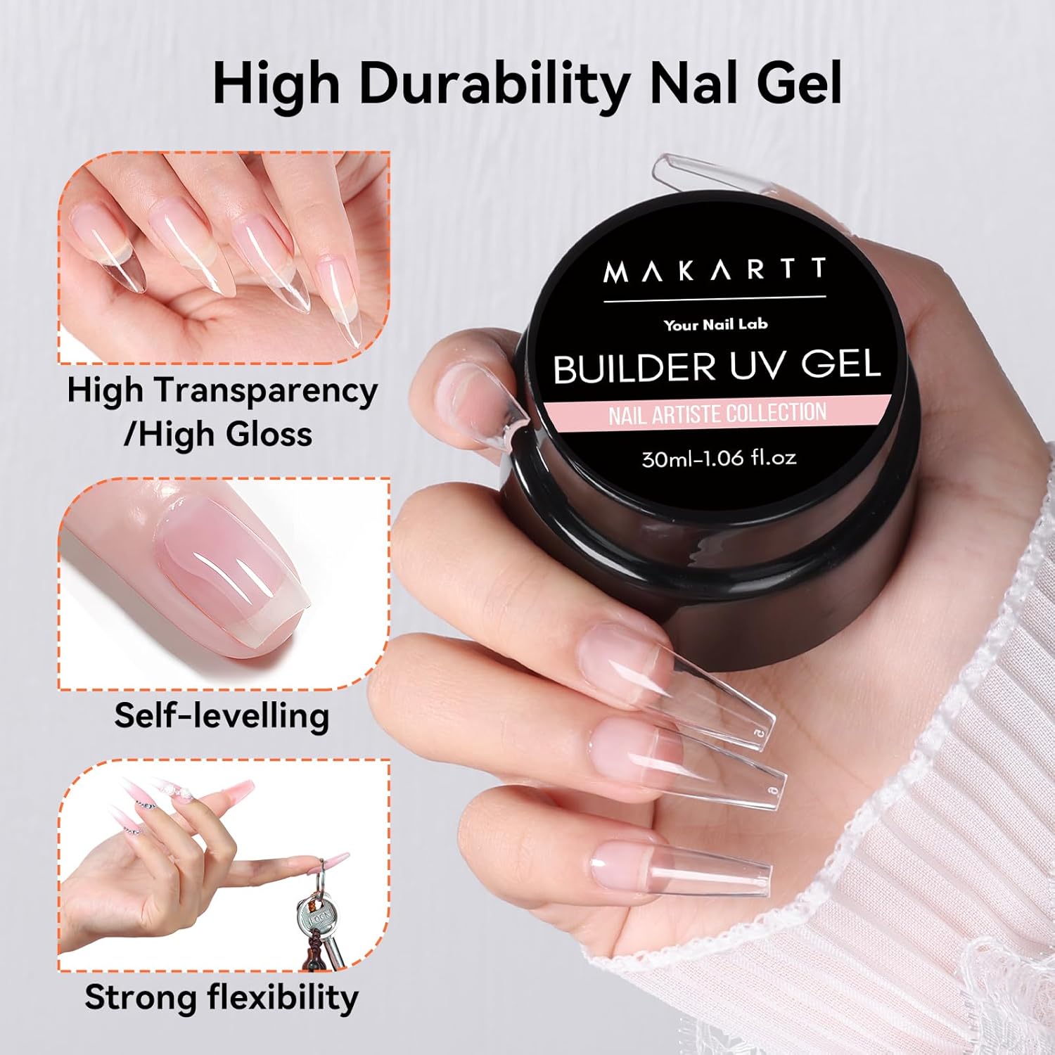 Makartt 1.06 oz Clear Builder Gel Kit for Nail Extensions, Repair, and Strengthening with Tools - Image 5