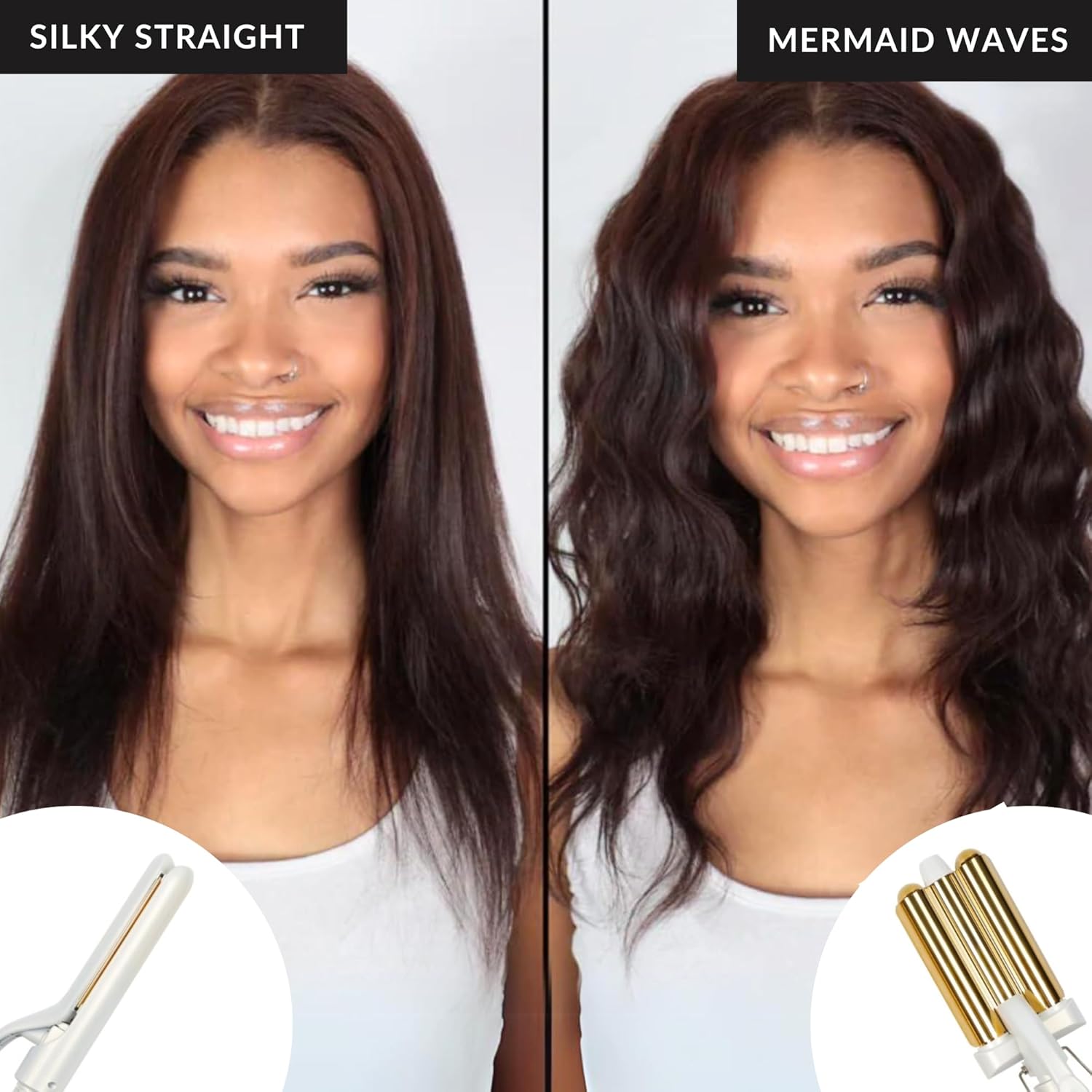 FoxyBae 5-in-1 Pearl White Hair Styling Tool Set with 1" Flat Iron, 3 Wands, Crimper, Waver - Image 4