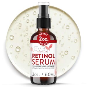Eva Naturals Retinol Serum for Face – Anti Aging Night Serum with Hyaluronic Acid, Vitamin E, Witch Hazel, Aloe – Wrinkle Moisturizer, Dark Spot Corrector, Acne Scar Treatment, Skin Brightening – 2oz