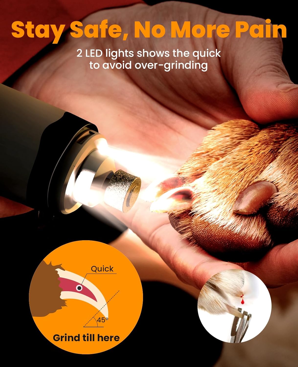 Oneisall 2-in-1 Dog Nail Grinder and Paw Trimmer Kit, Cordless, with LED Lights - Image 3