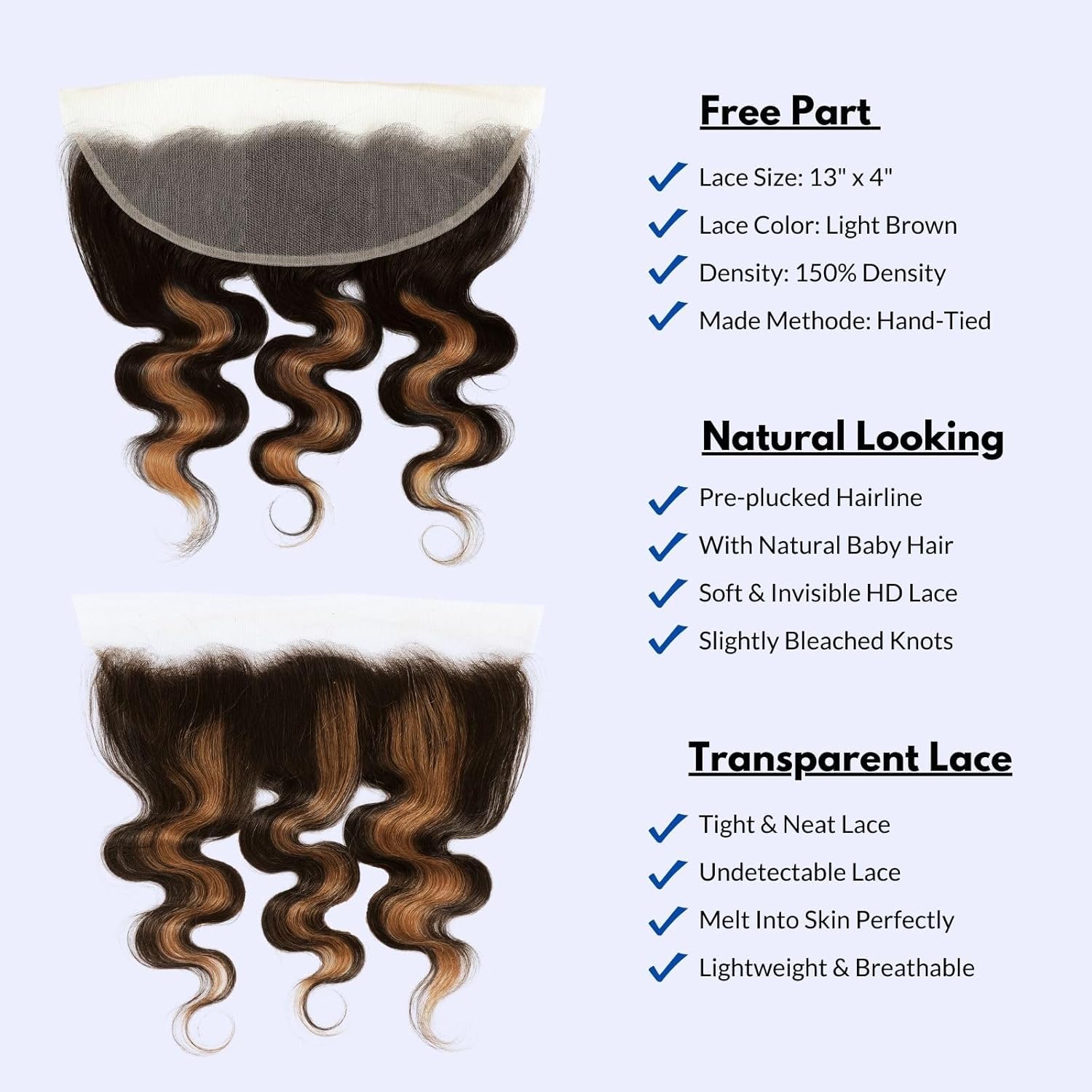 Brown Highlight Body Wave Human Hair 3 Bundles with 13x4 Lace Frontal 18 20 22 Inch - Image 4