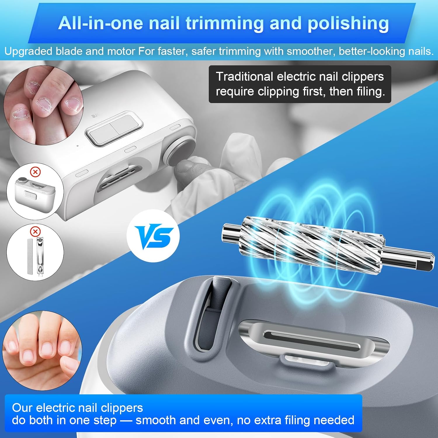 Electric Nail Clippers Dual Blade Heads LED Light Safe All Ages - Image 2