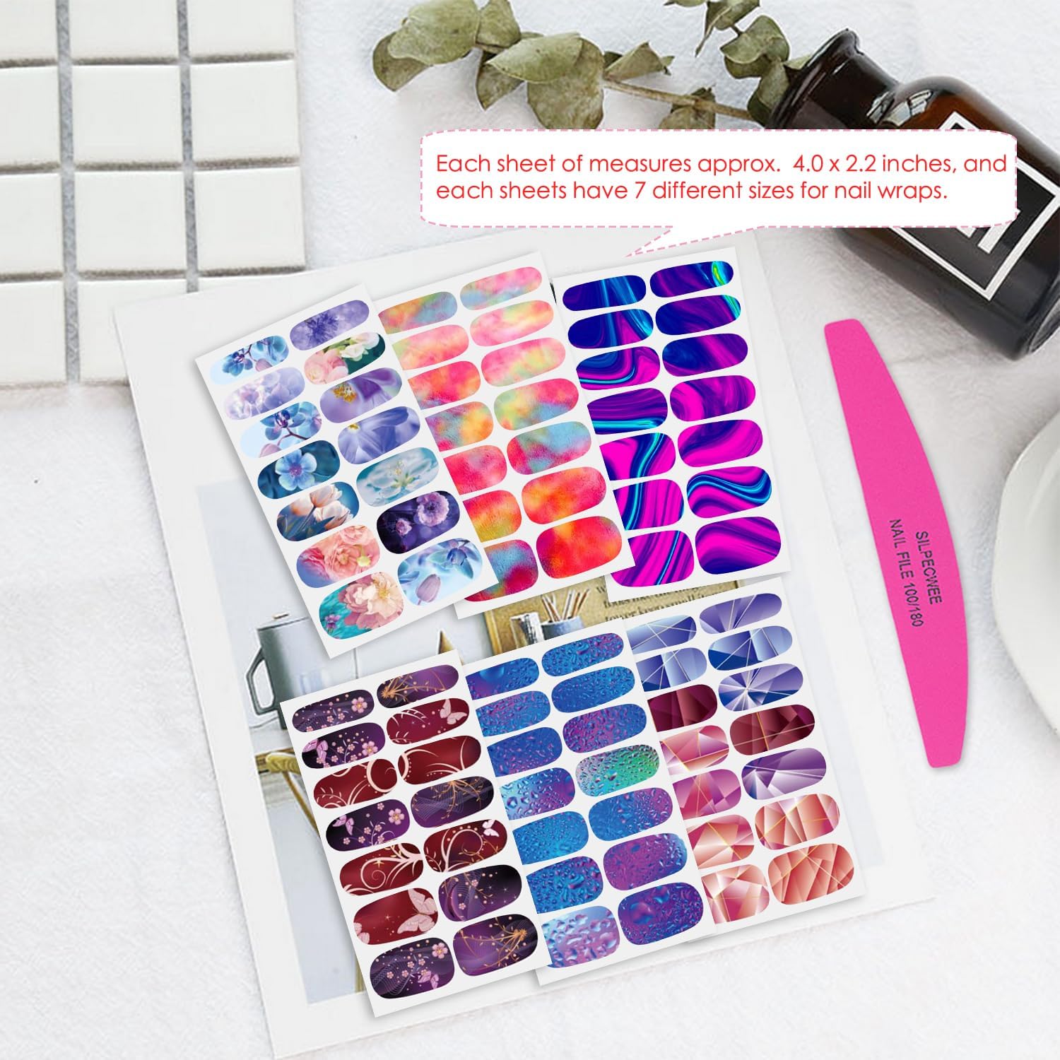 SILPECWEE 6 Sheets Iridescent Starry Full Nail Polish Wraps Stickers with Nail File - Image 5